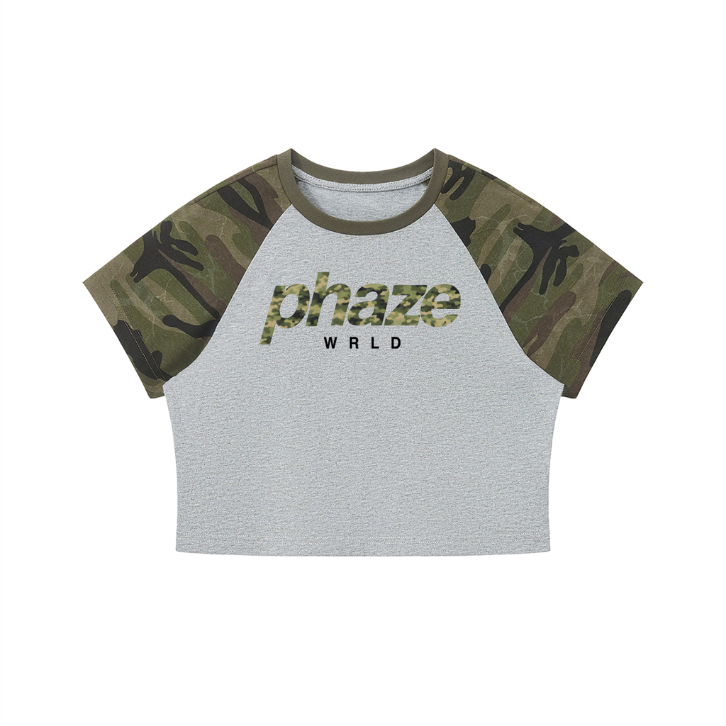 Phaze Wrld Camo Ops Crop Gray Baby Tee