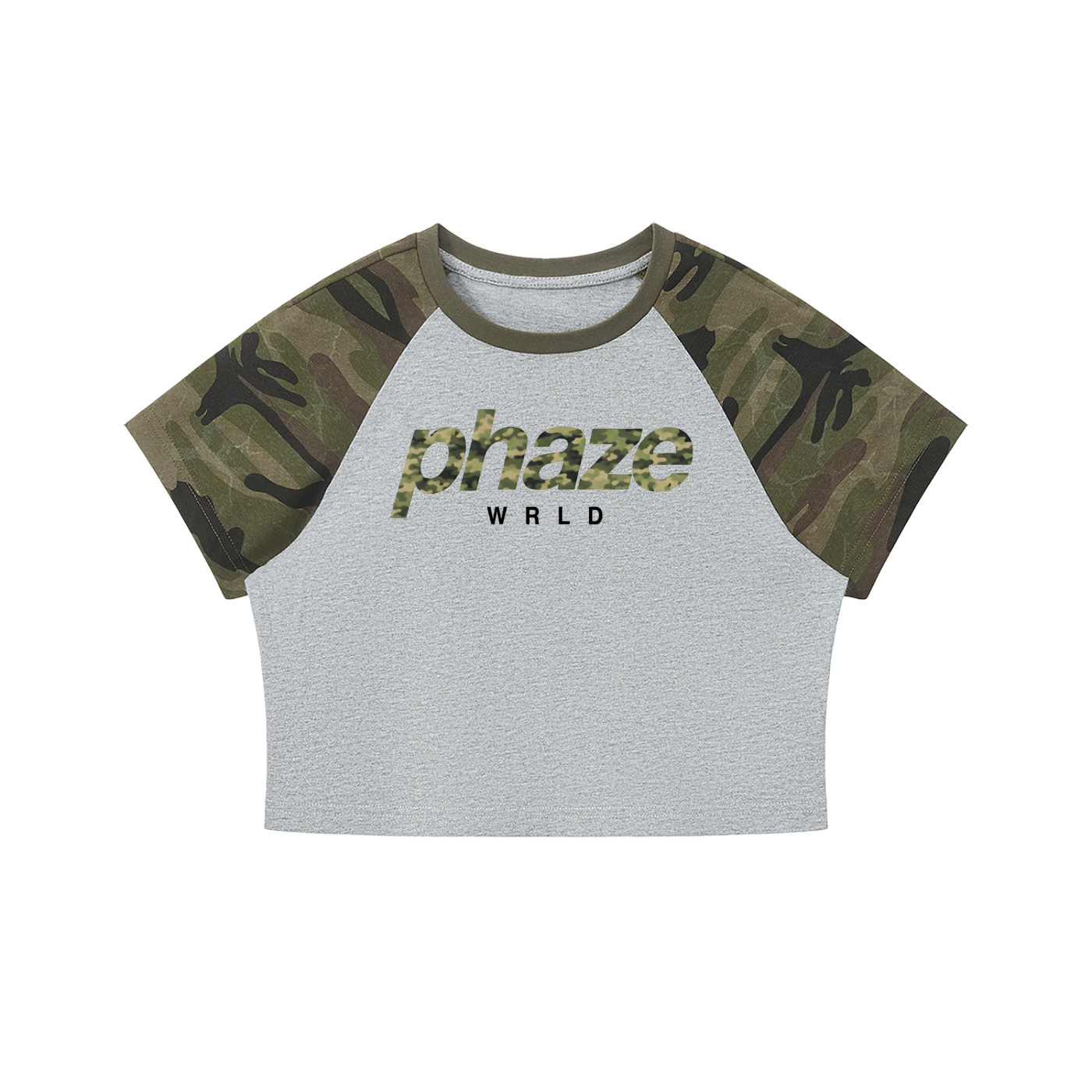 Phaze Wrld Camo Ops Crop Gray Baby Tee