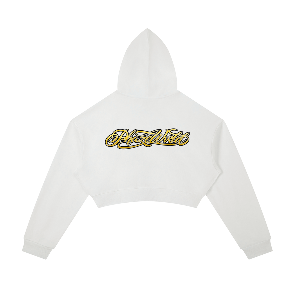 Phaze Wrld Gold Script Zip Hoodie - White