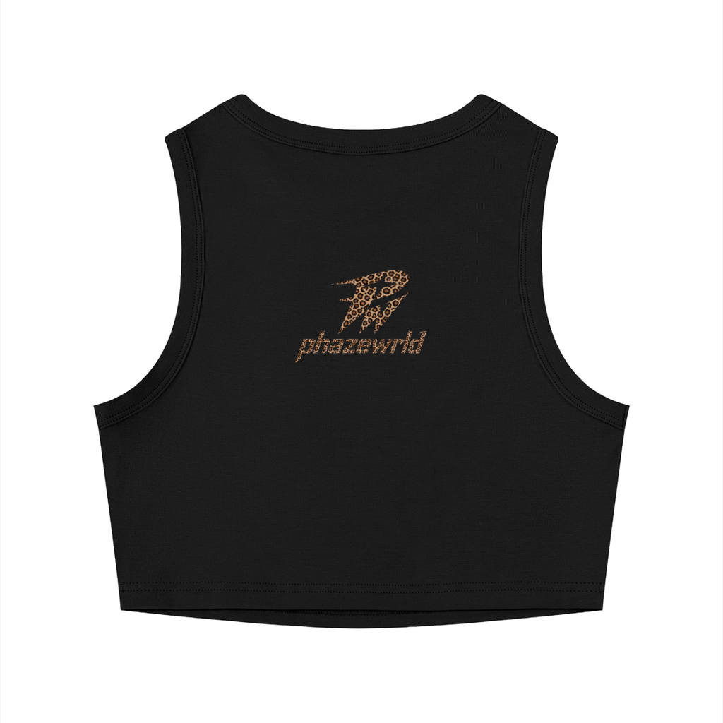 Phaze Wrld Leopard Crewneck Crop Tank Top - Black