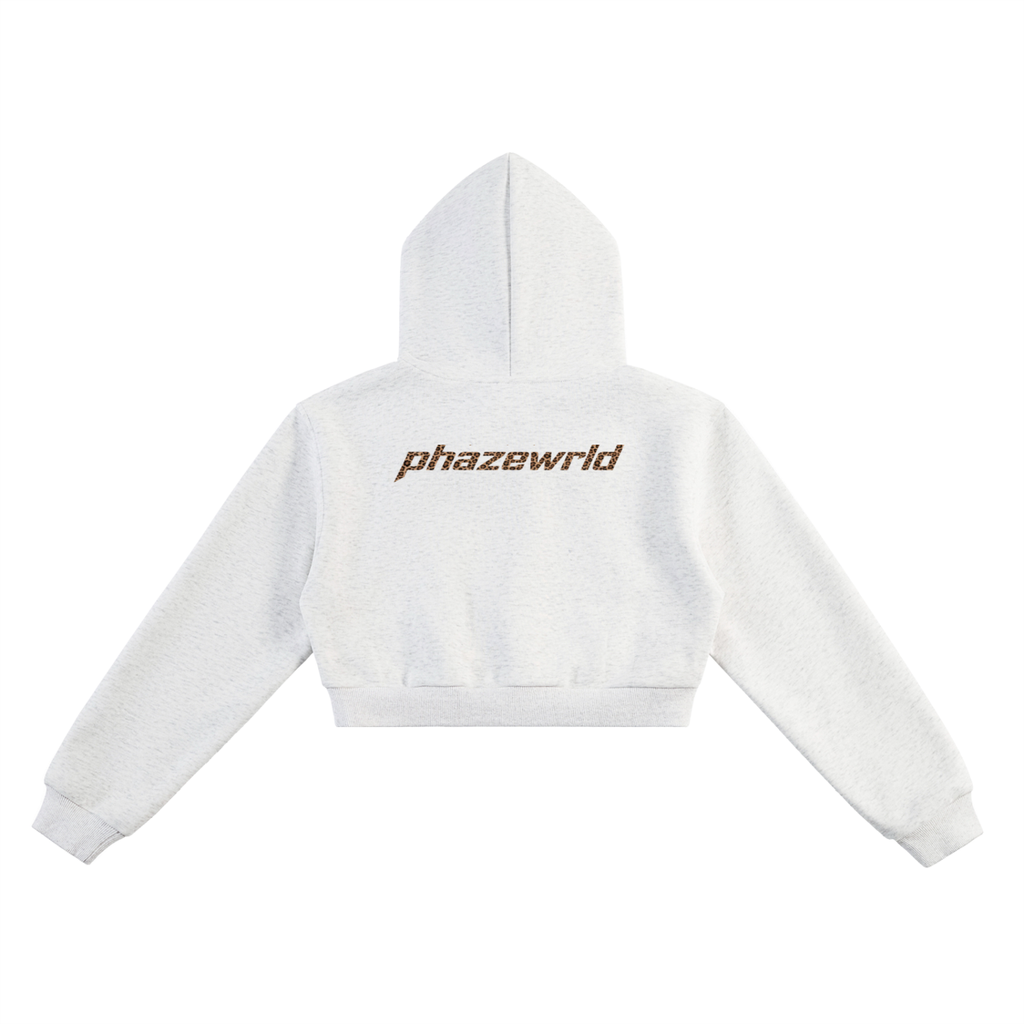 Phaze Wrld Leopard Strike Cropped Hoodie - White