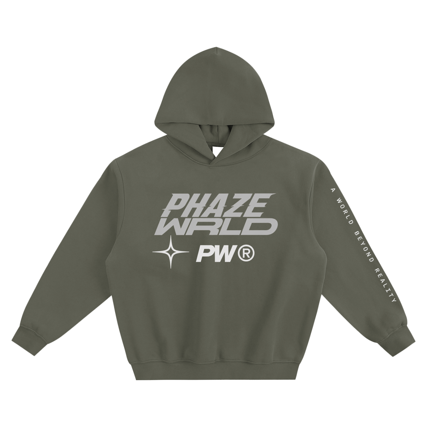 Phaze Wrld Out Of Reality Hoodie Olive Boxy Hoodie