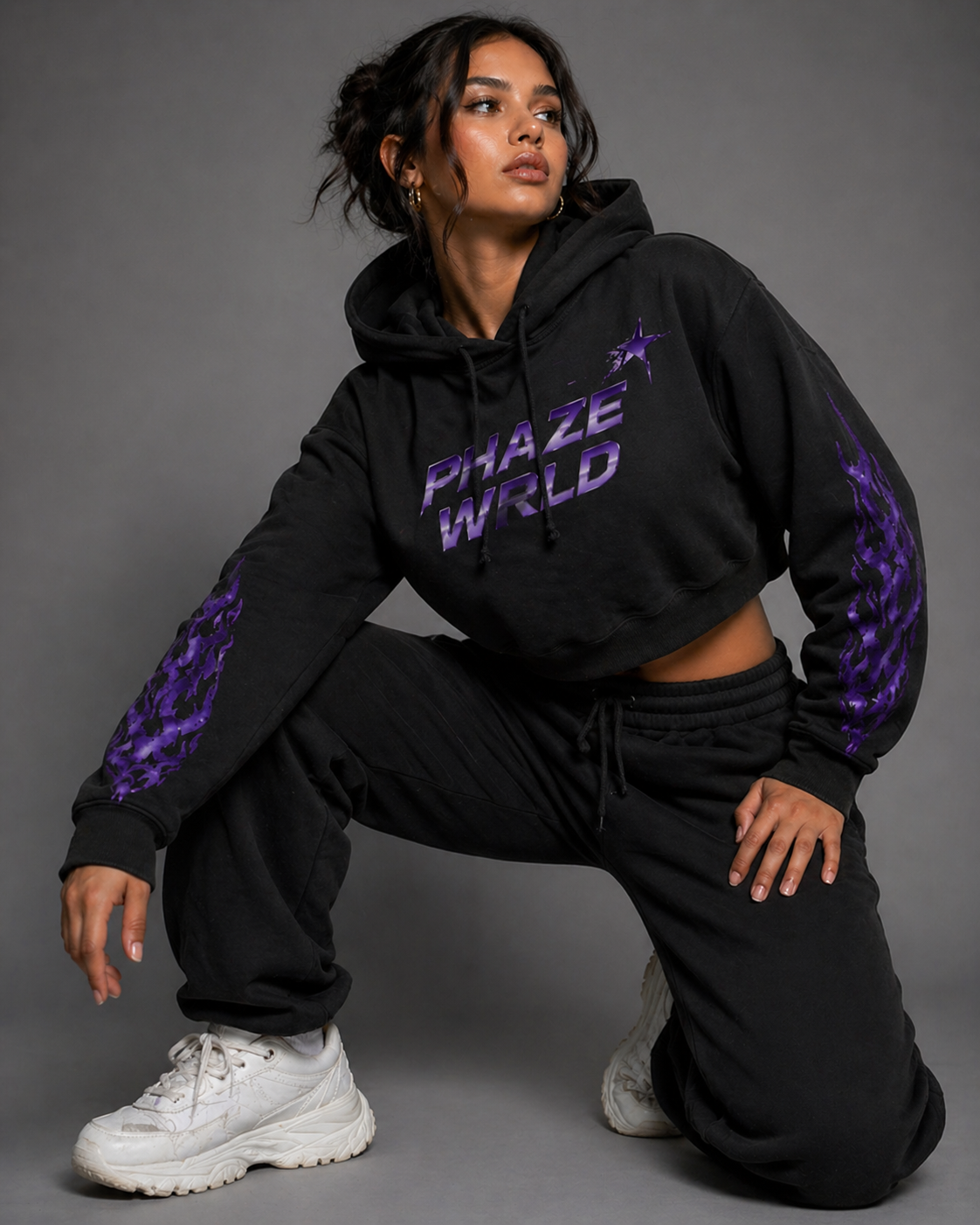 Phaze Wrld Midnight Run Cropped Hoodie