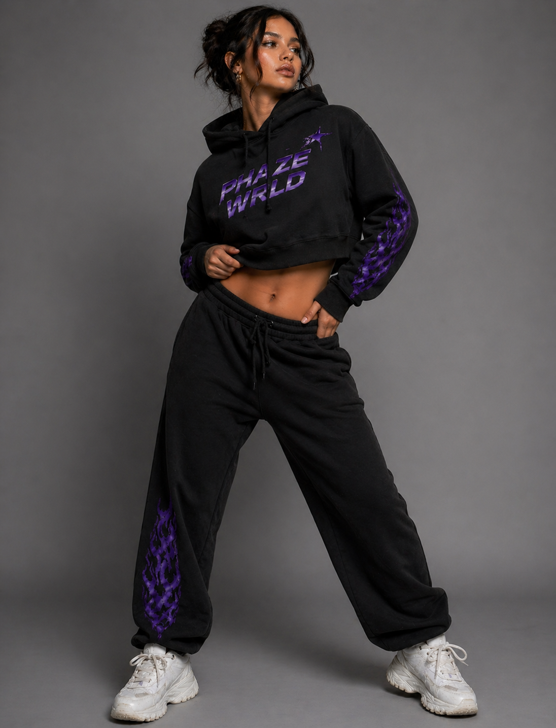 Phaze Wrld Midnight Run Cropped Hoodie