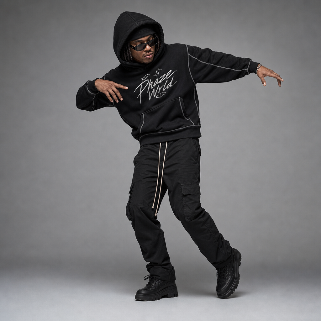 Phaze Wrld Contrast-Stitched Boxy Fleece Hoodie