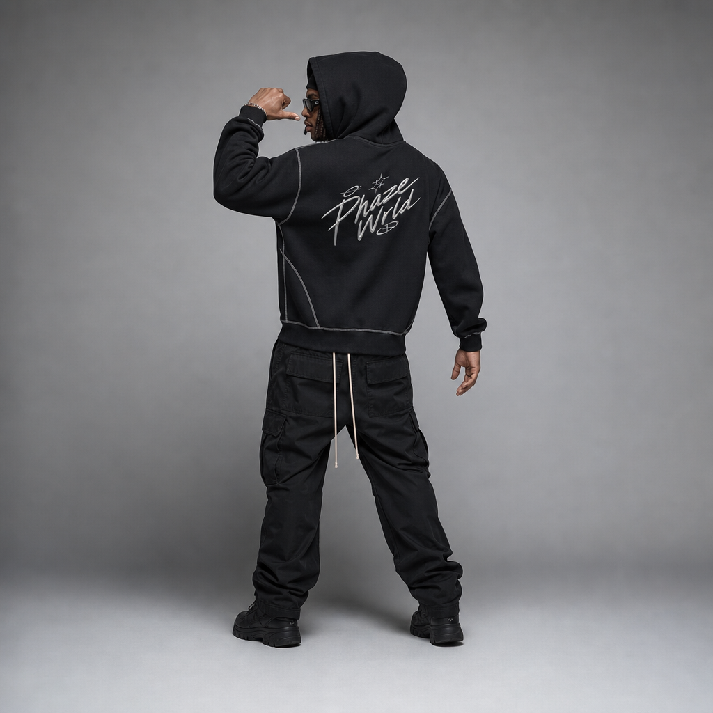 Phaze Wrld Contrast-Stitched Boxy Fleece Hoodie
