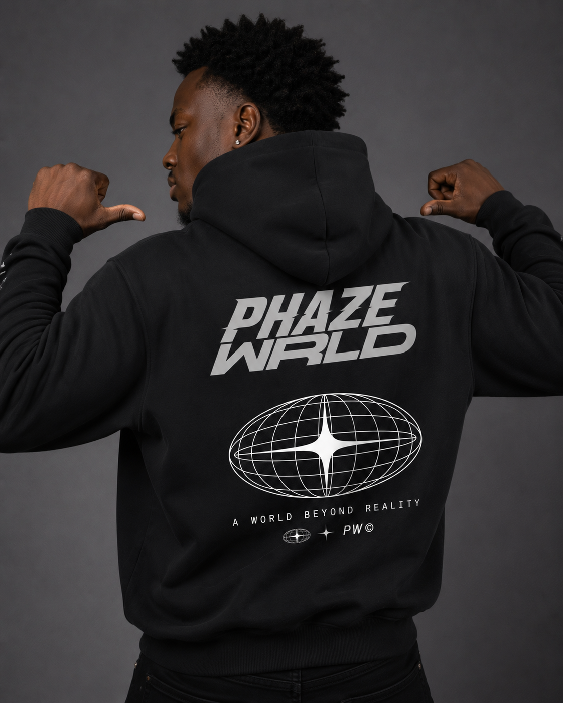 Phaze Wrld Out Of Reality Hoodie Black Boxy Hoodie