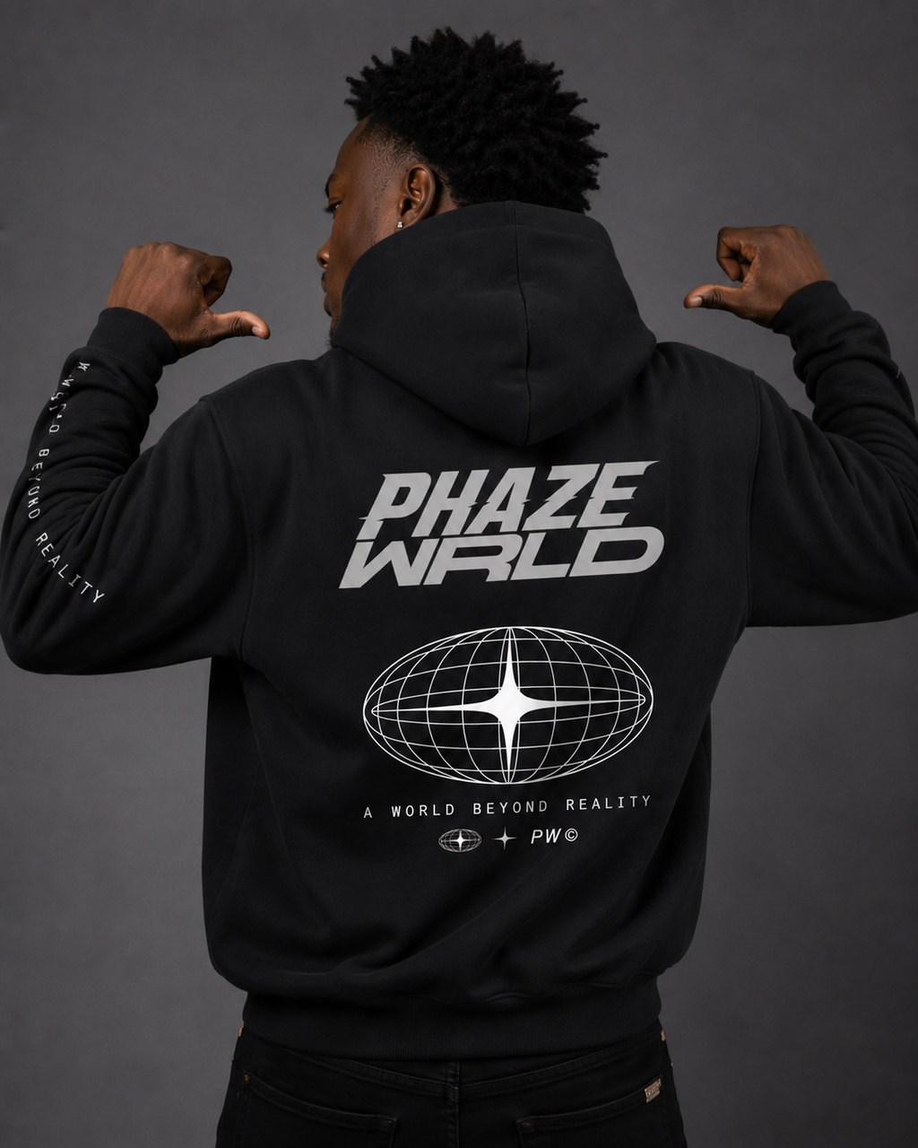 Phaze Wrld Out Of Reality Hoodie Black Boxy Hoodie