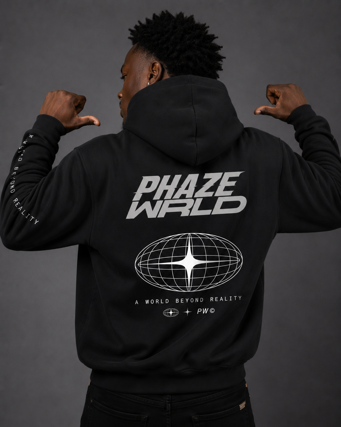 Phaze Wrld Out Of Reality Hoodie Black Boxy Hoodie