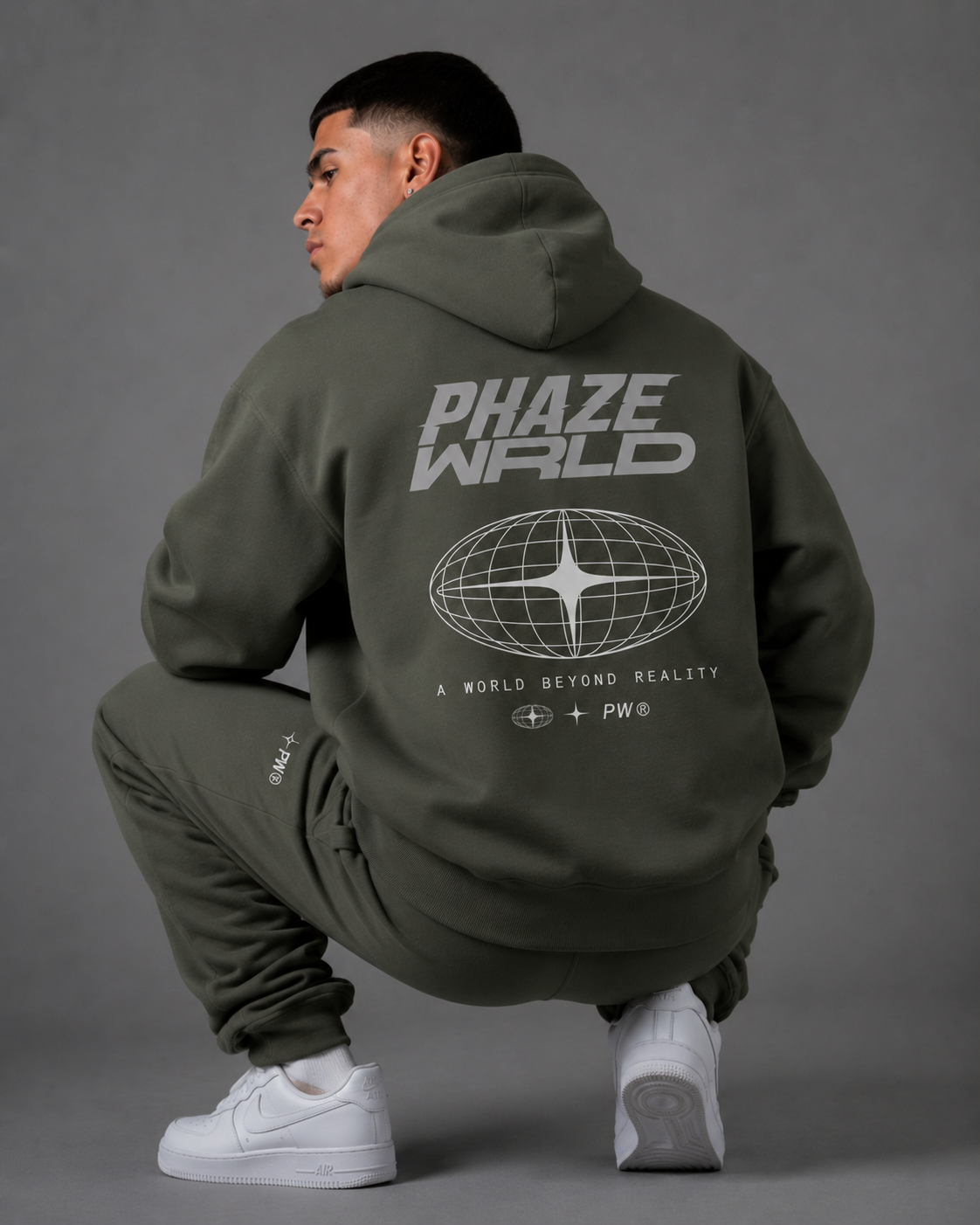 Phaze Wrld Out Of Reality Hoodie Olive Boxy Hoodie
