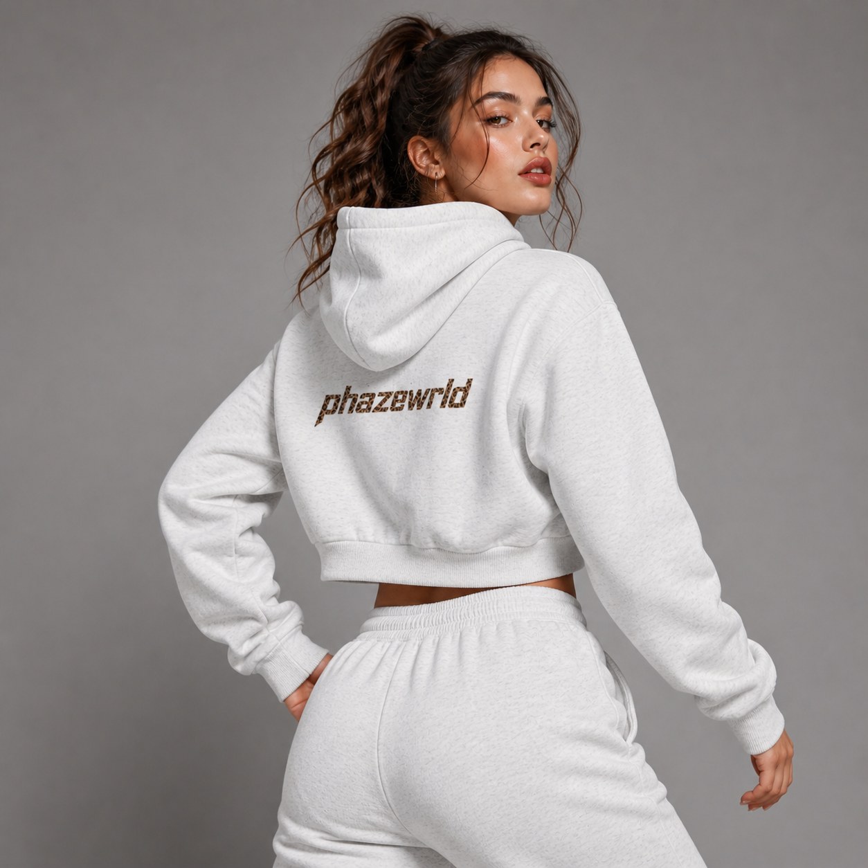 Phaze Wrld Leopard Strike Cropped Hoodie - White