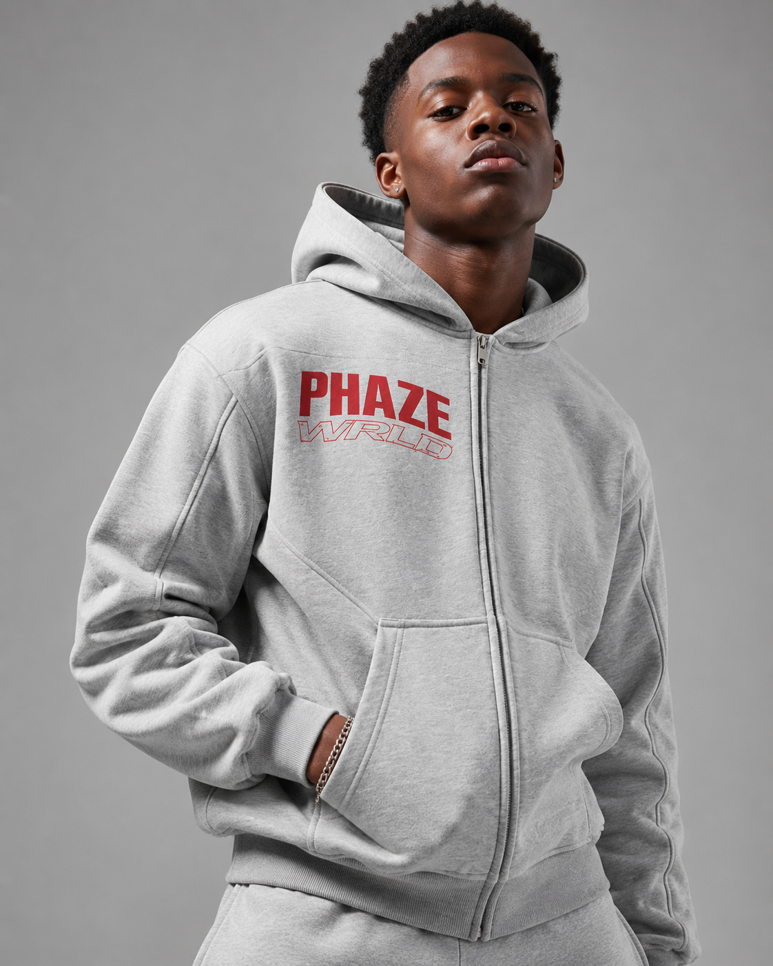 PHAZE WRLD Beyond Limits Zip Gray Hoodie