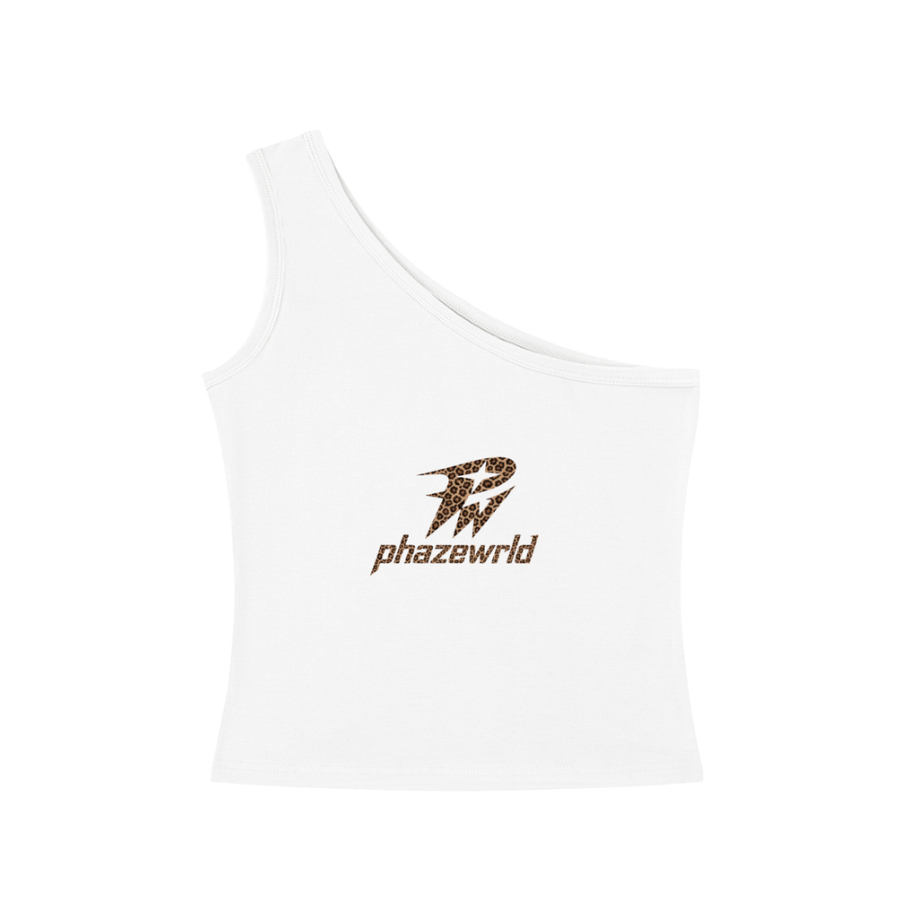 Phaze Wrld Leopard One-Shoulder Crop T-Shirt - White