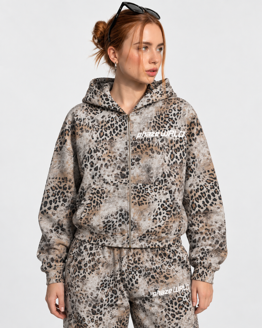 Vintage Apricot Leopard Full Zip Hoodie