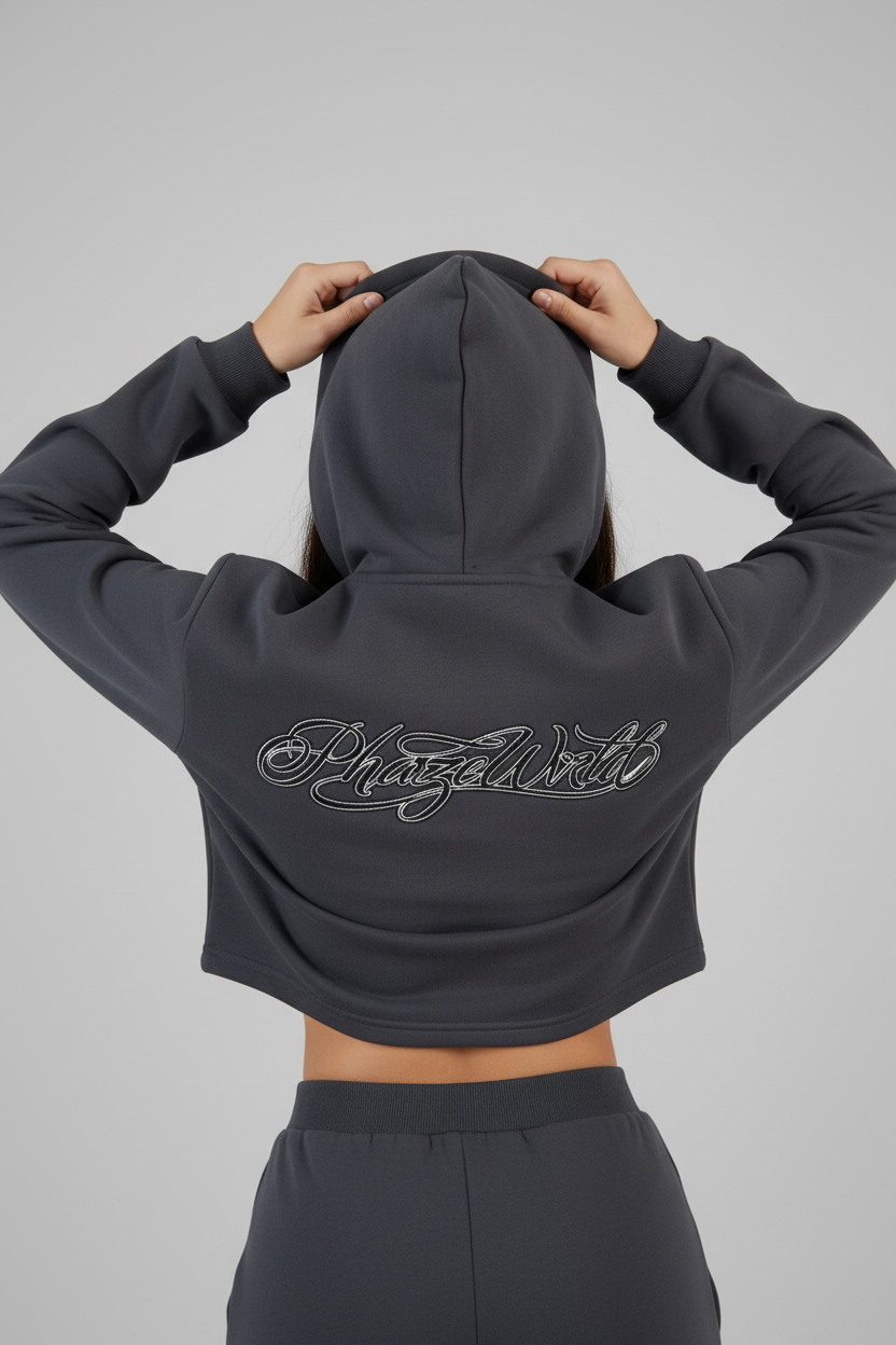 Phaze Wrld Scripted Zip Hoodie - Gray