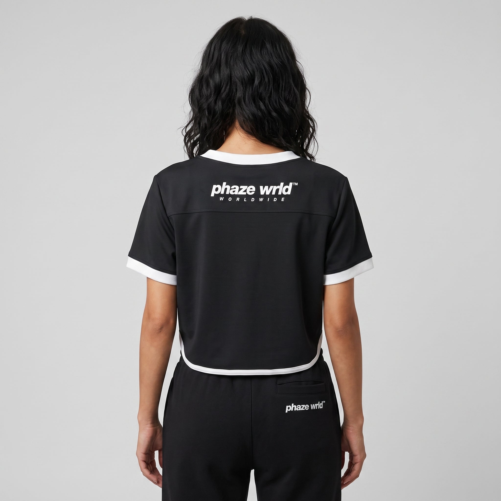 Phaze Wrld™ World In Motion Jersey Black Crop Tee