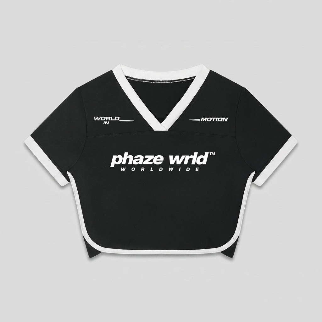 Phaze Wrld™ World In Motion Jersey Black Crop Tee