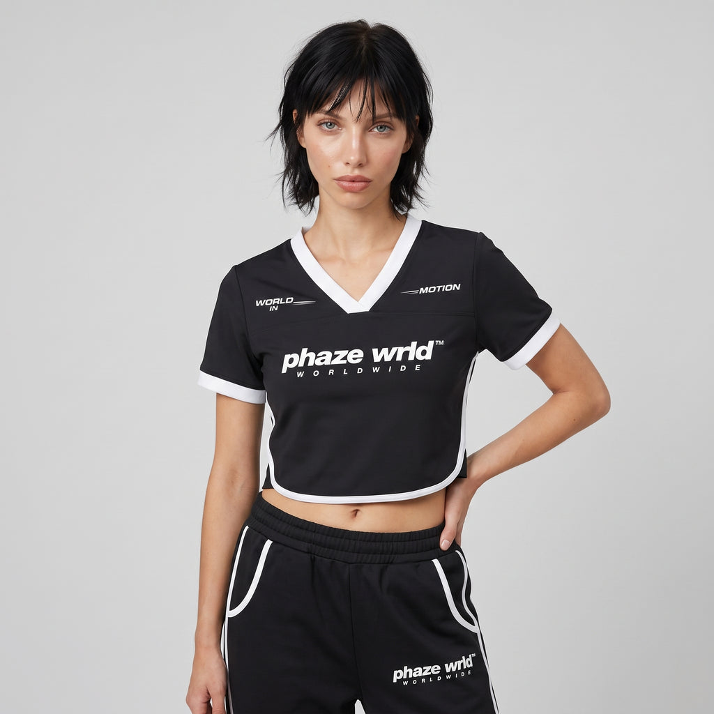 Phaze Wrld™ World In Motion Jersey Black Crop Tee