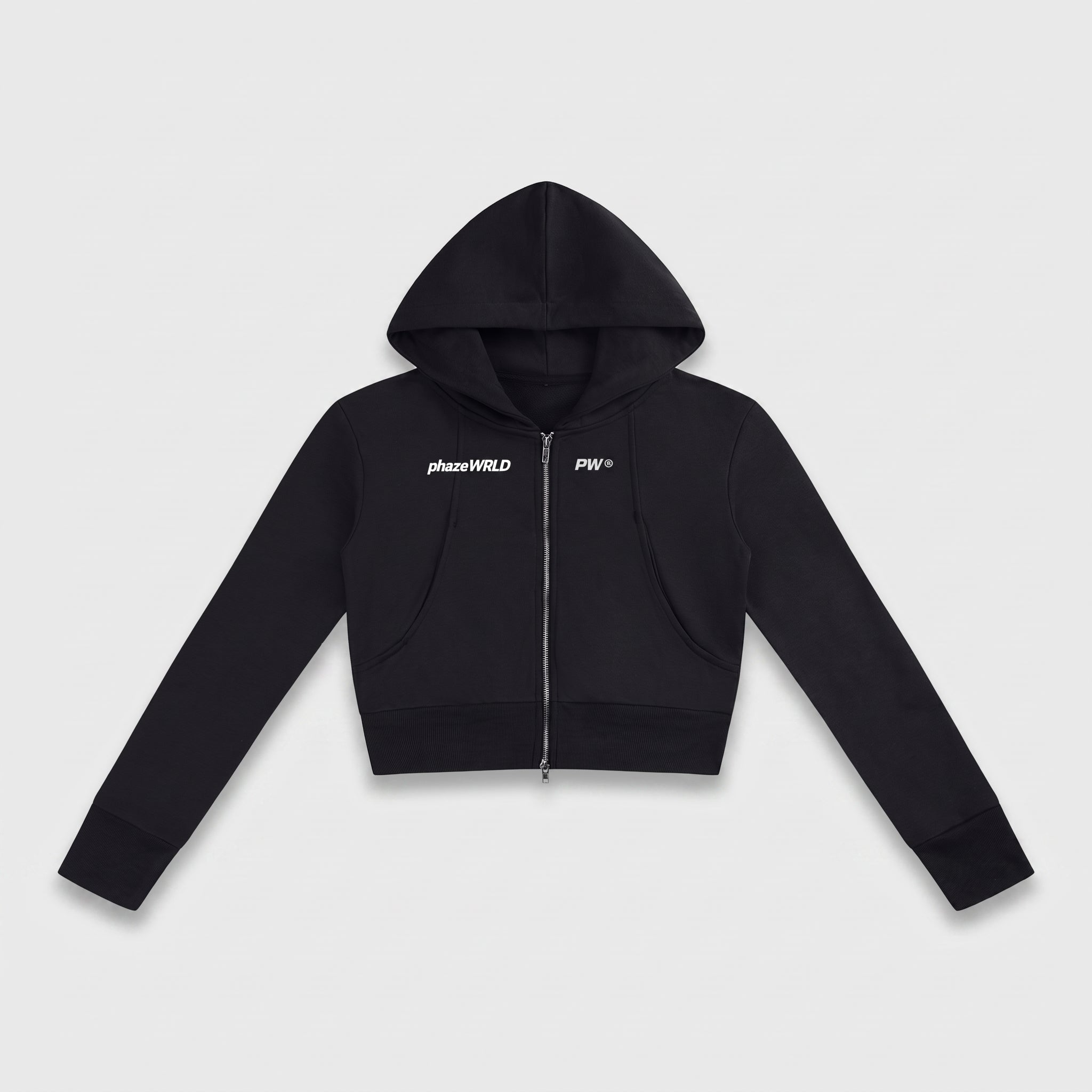 Phaze Wrld™ Slim Crop Zip Hoodie — Black