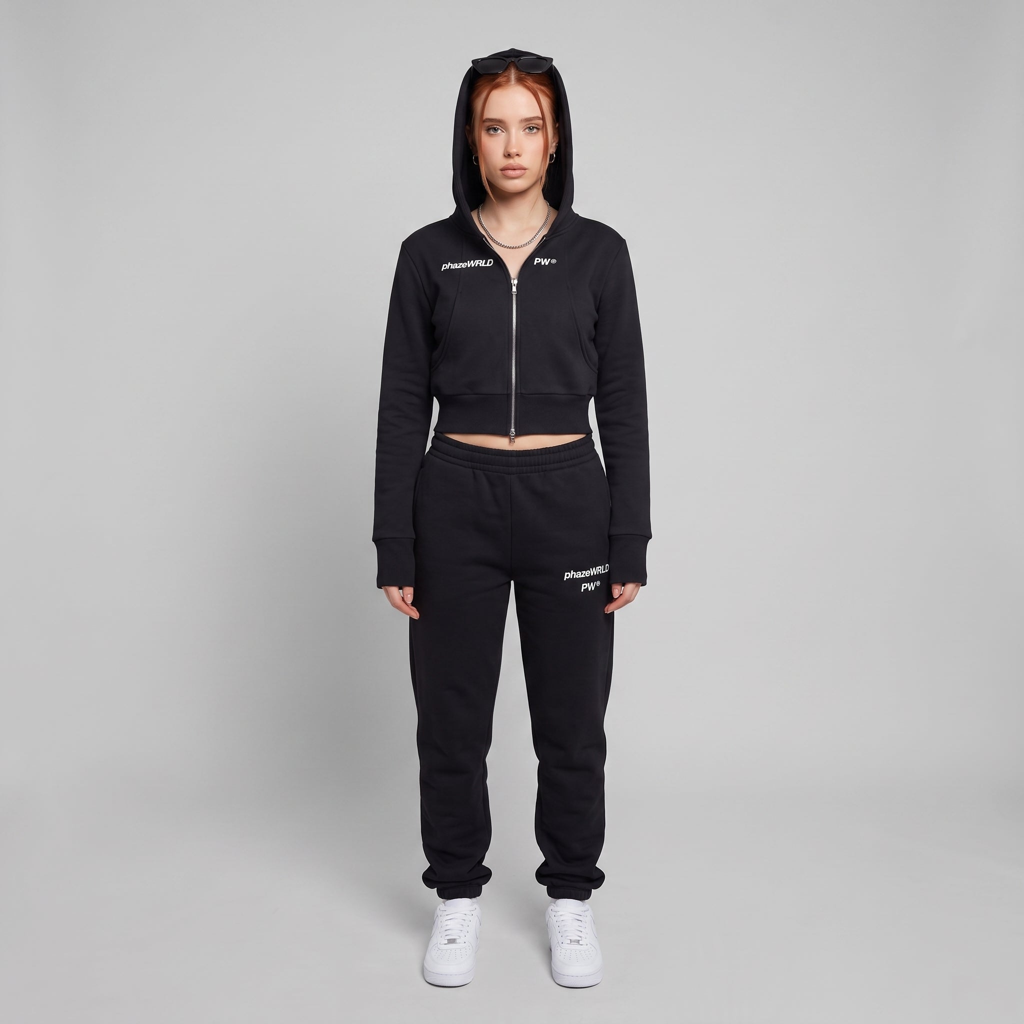 Phaze Wrld™ Slim Crop Zip Hoodie — Black