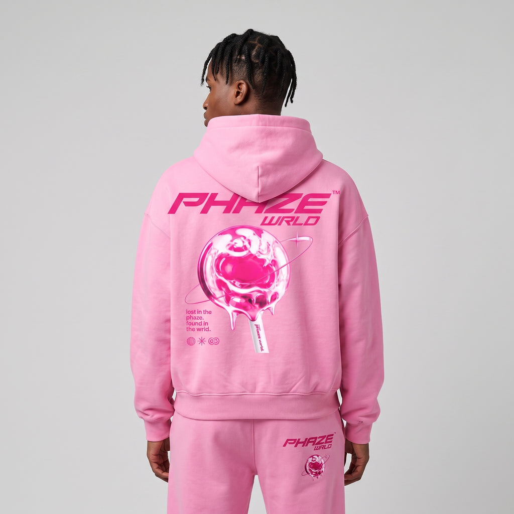 Lost In The Phaze Pink Boxy Graphic Hoodie