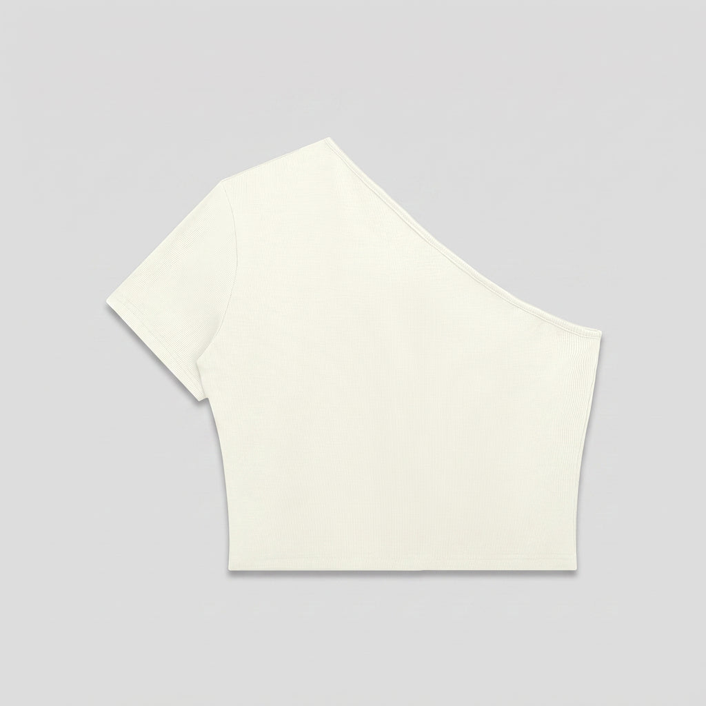 Phaze Wrld One-Shoulder Outline Crop Tee — Light Green