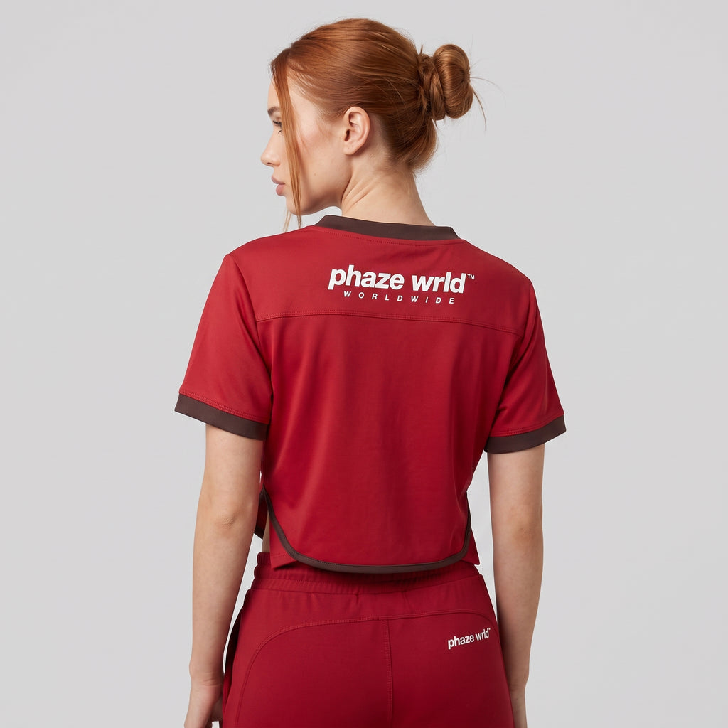Phaze Wrld™ World In Motion Jersey Red Crop Tee