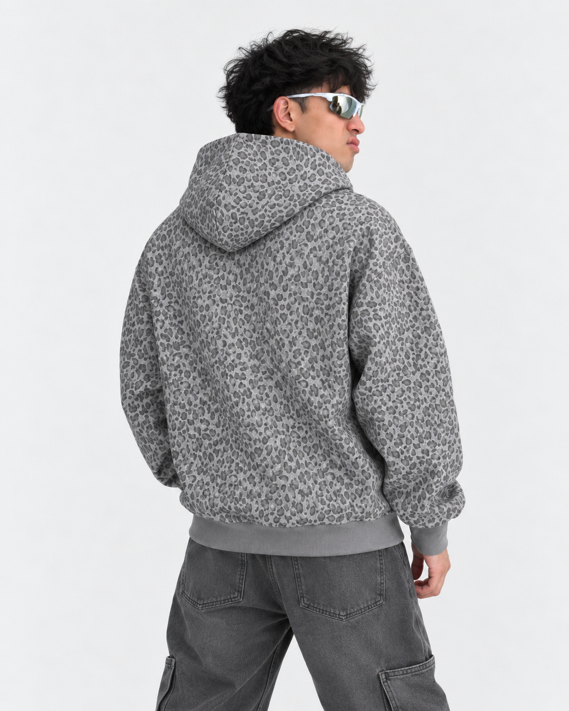 Leopard Light Gray Waffle Full Zip Hoodie