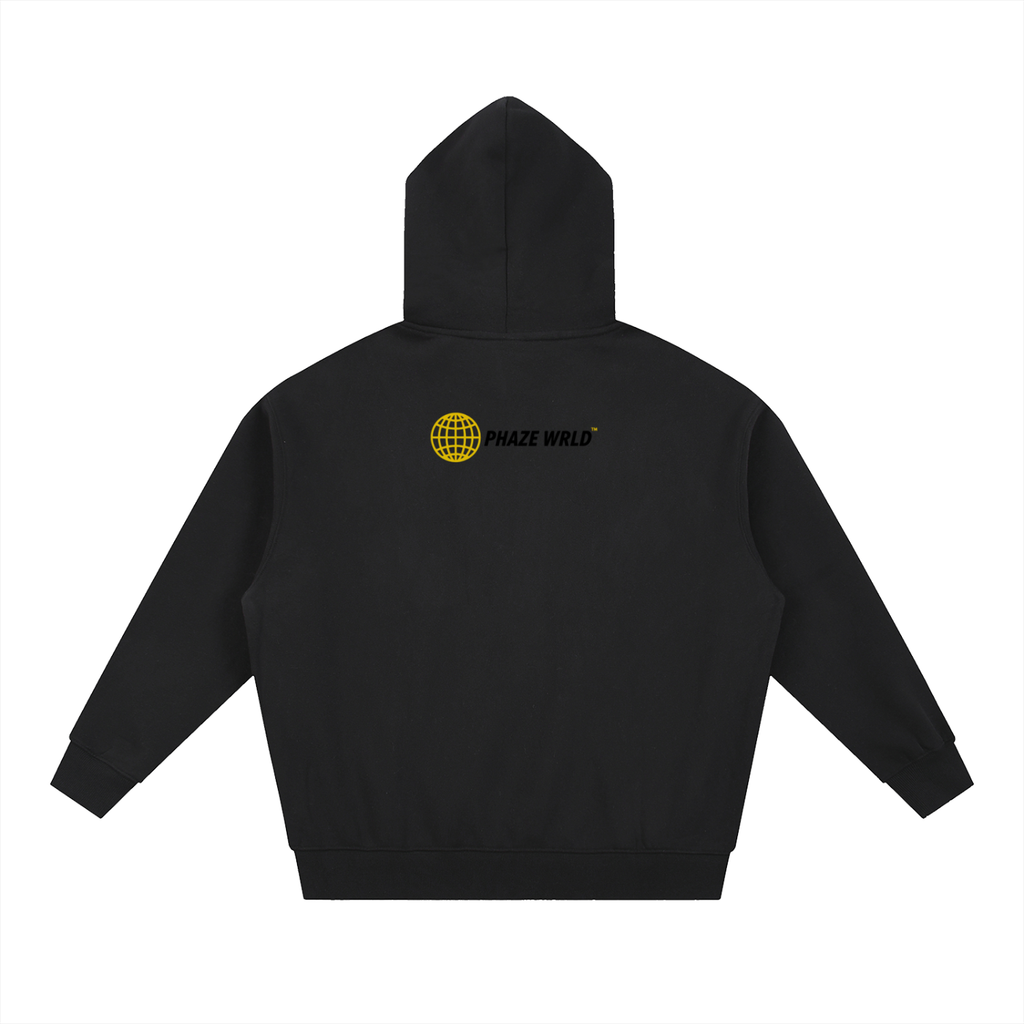 Phaze Wrld Zip Oversized Boxy Hoodie Black