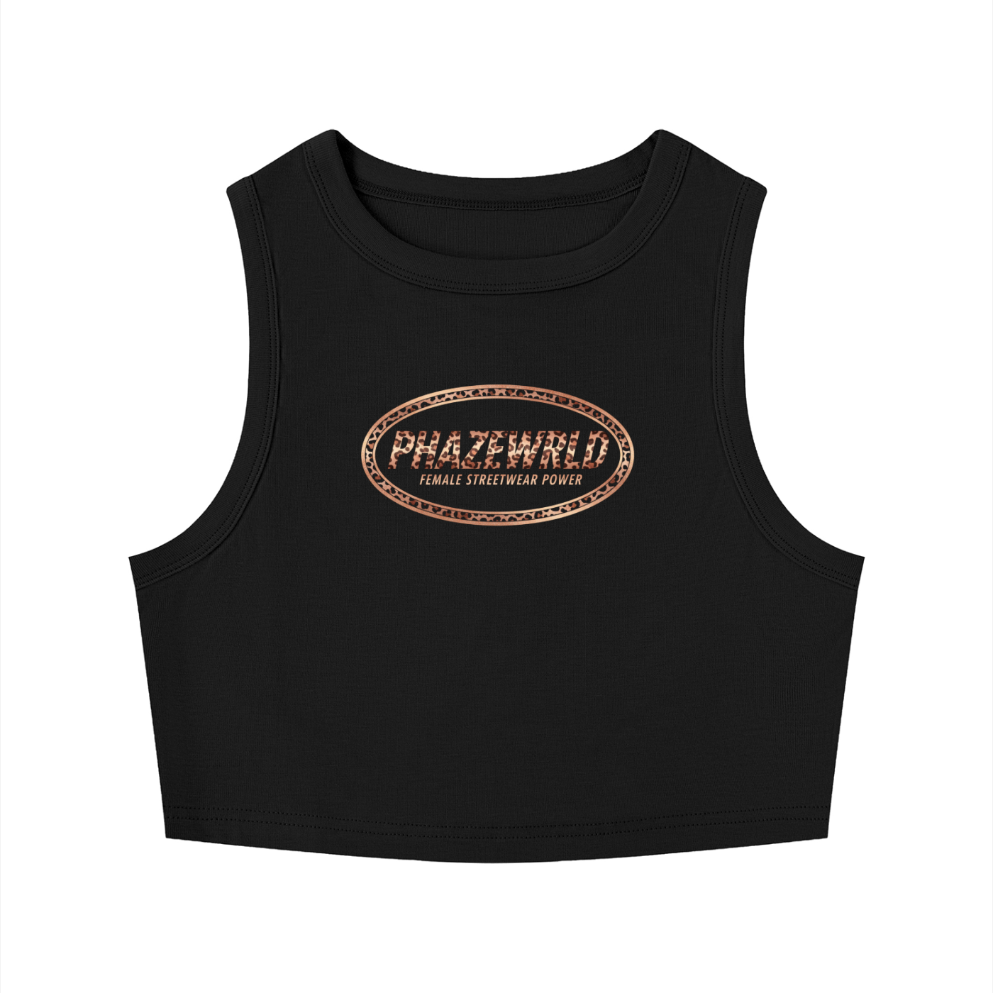 Phaze Wrld Leopard Crewneck Crop Tank Top - Black
