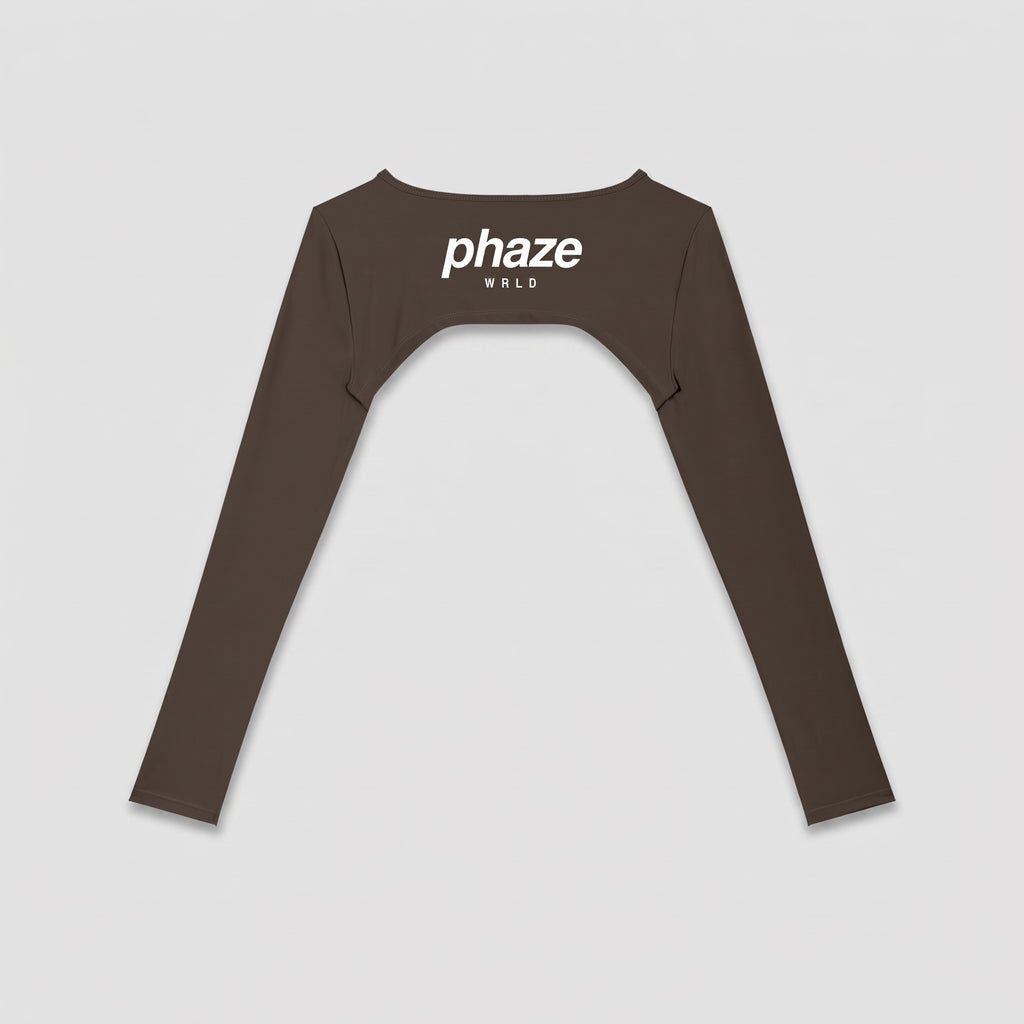 Phaze Wrld Shrug Overlay Long Sleeve Top — Mocha