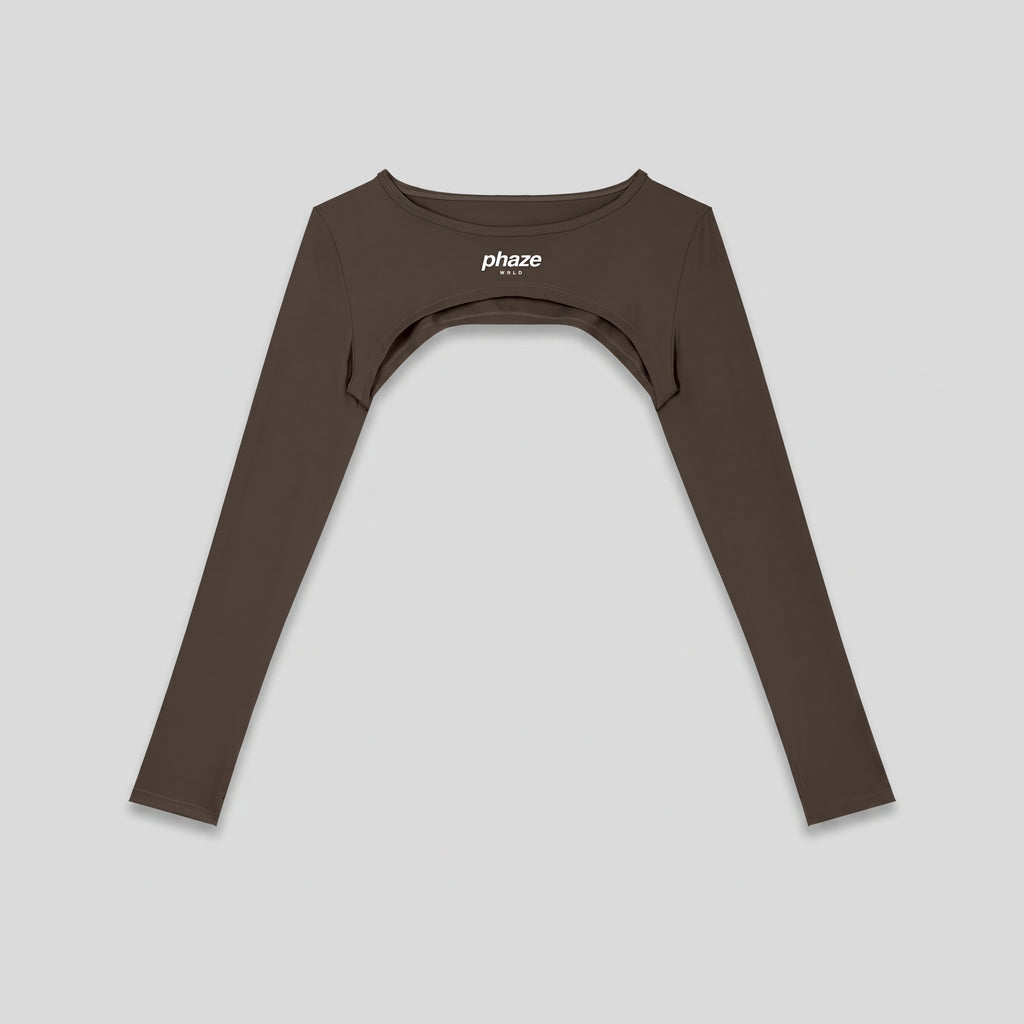 Phaze Wrld Shrug Overlay Long Sleeve Top — Mocha
