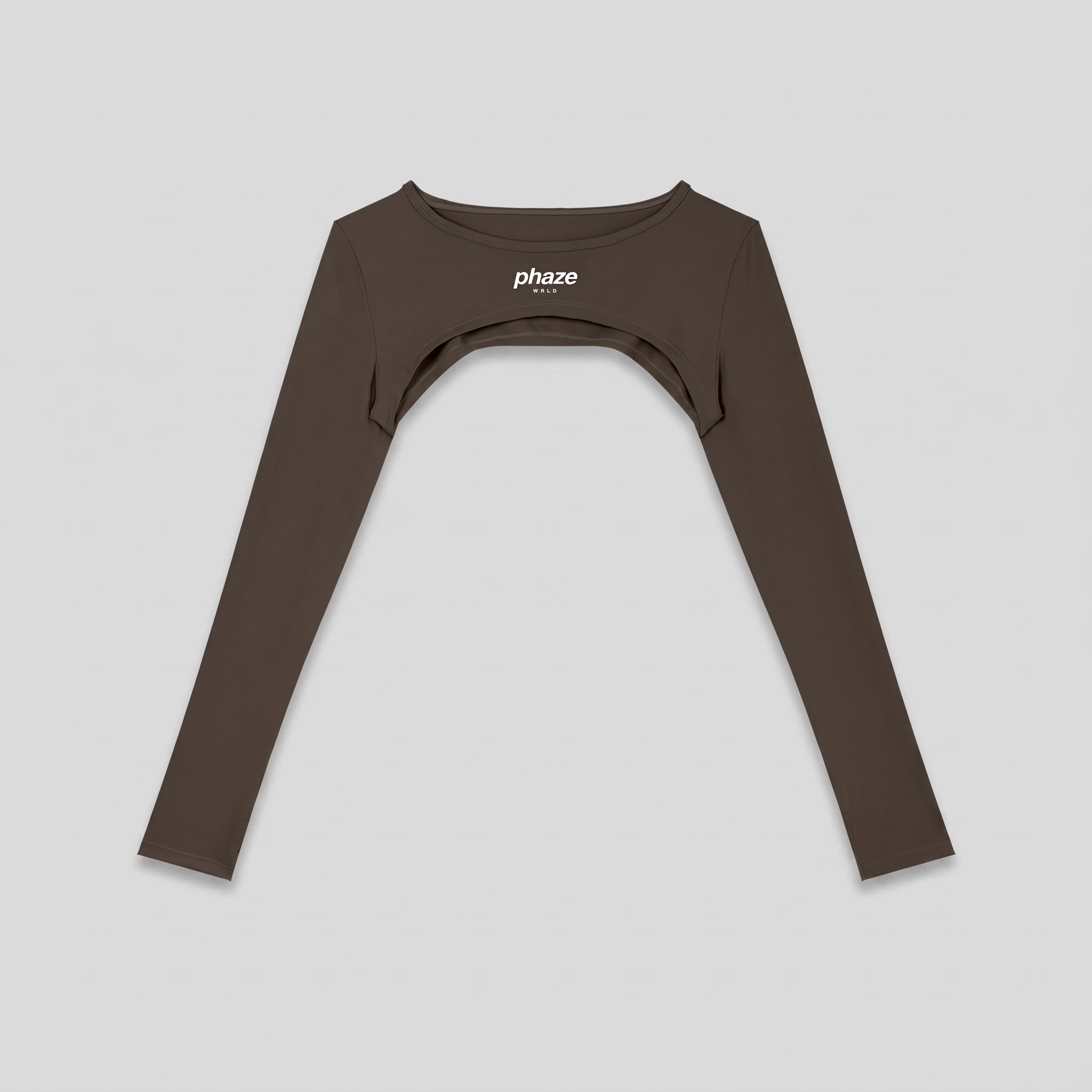 Phaze Wrld Shrug Overlay Long Sleeve Top — Mocha