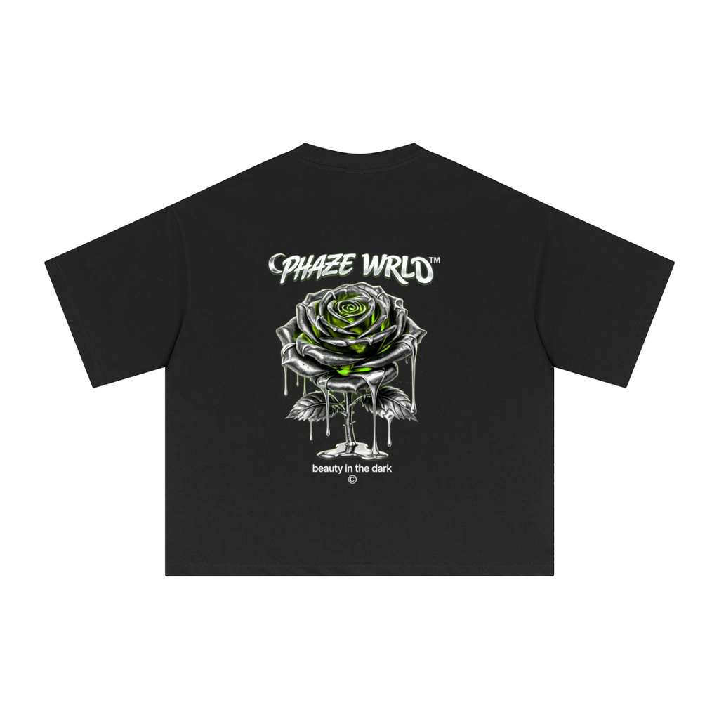 Phaze Wrld Chrome Green Rose Boxy Graphic Tee