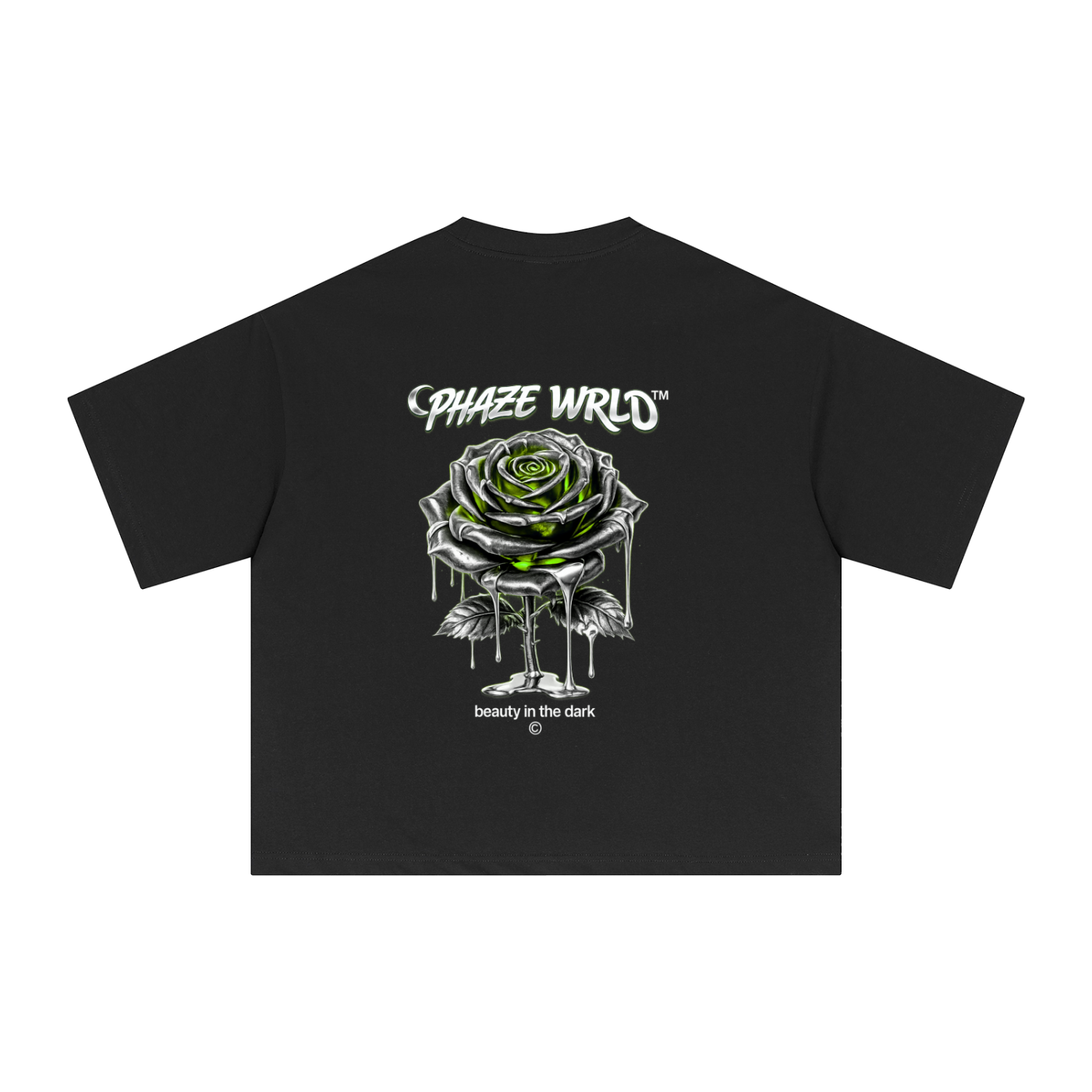 Phaze Wrld Chrome Green Rose Boxy Graphic Tee