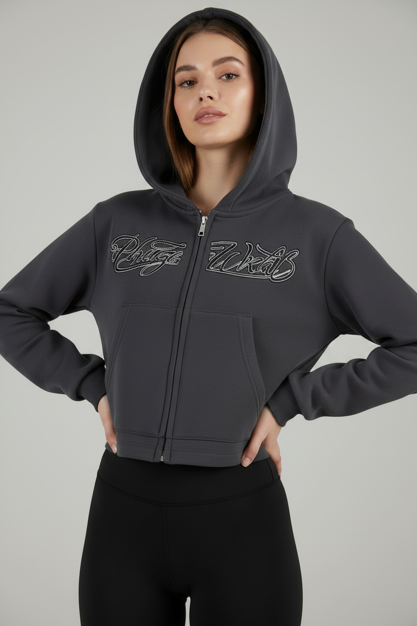 Phaze Wrld Scripted Zip Hoodie - Gray