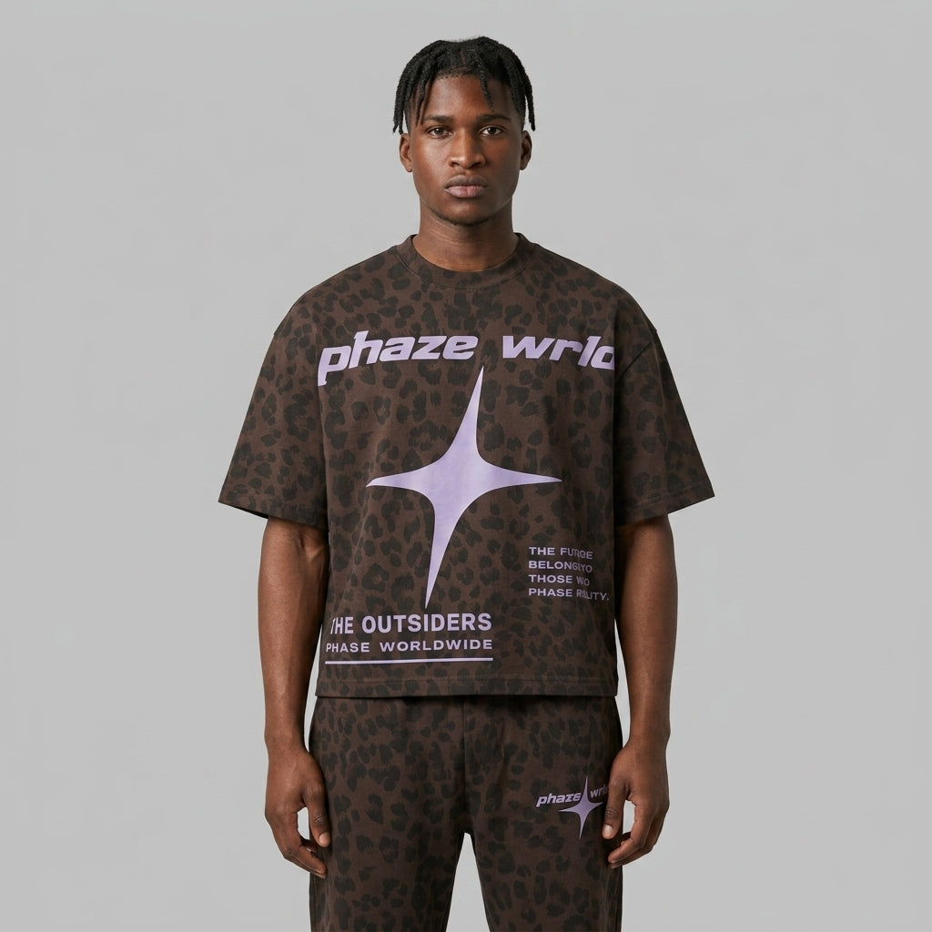 Phaze Wrld "The Outsiders" Leopard Coffee Boxy Tee