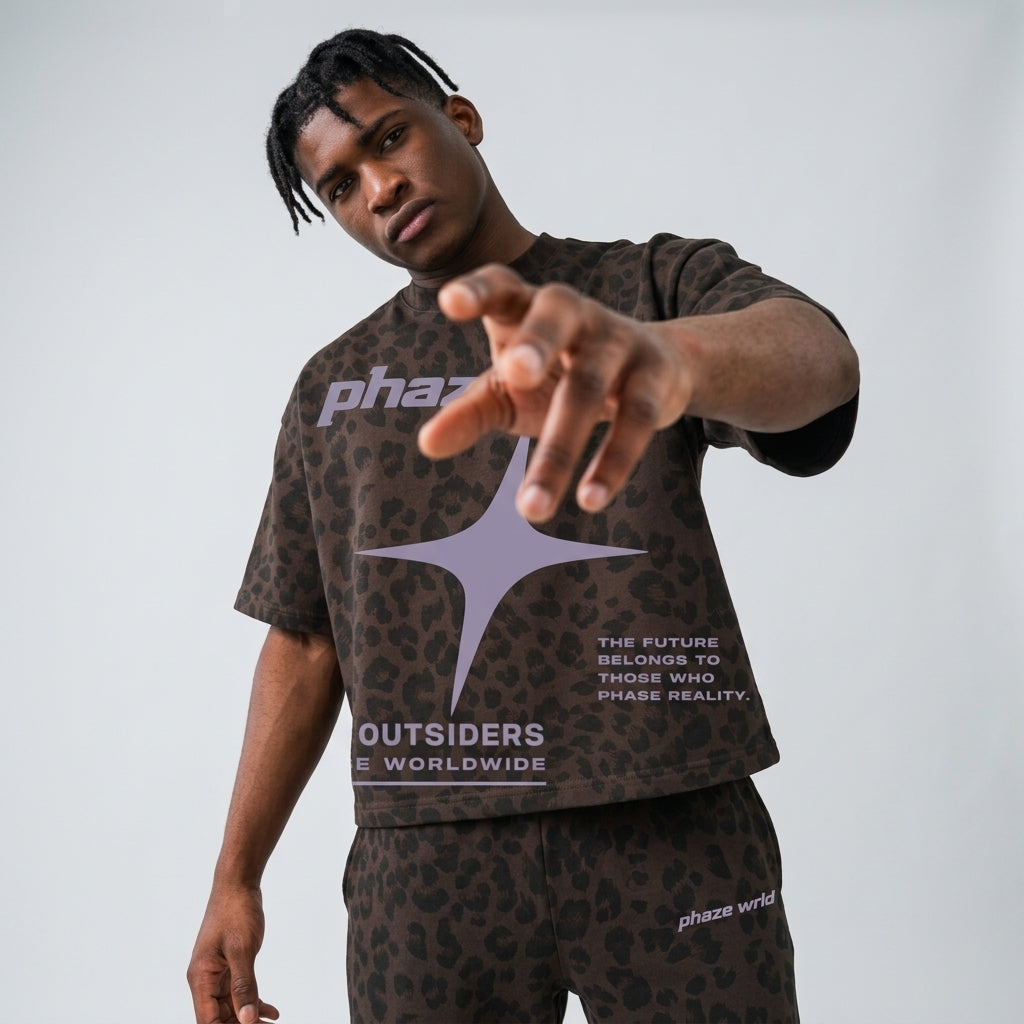 Phaze Wrld "The Outsiders" Leopard Coffee Boxy Tee