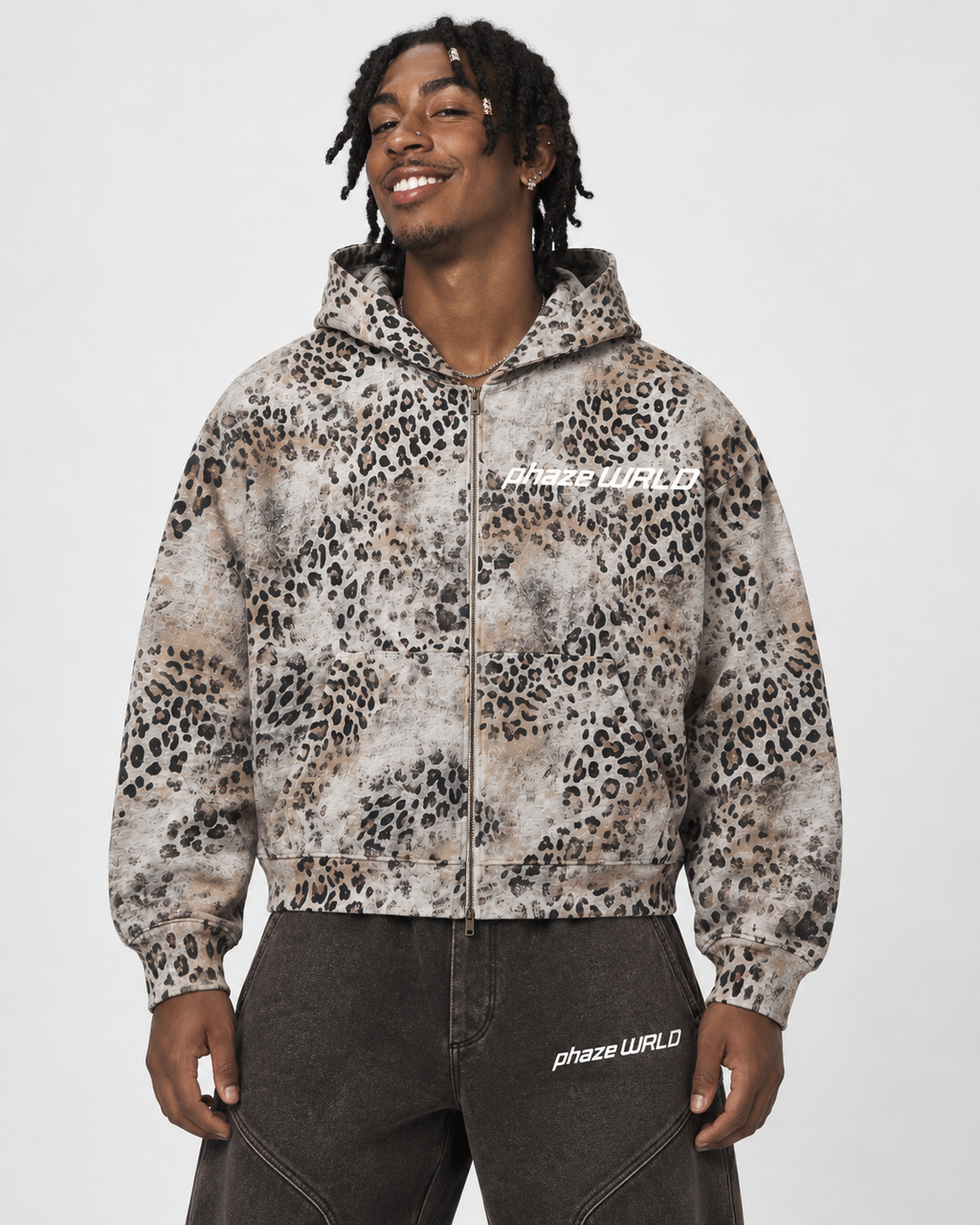 Vintage Apricot Leopard Full Zip Hoodie