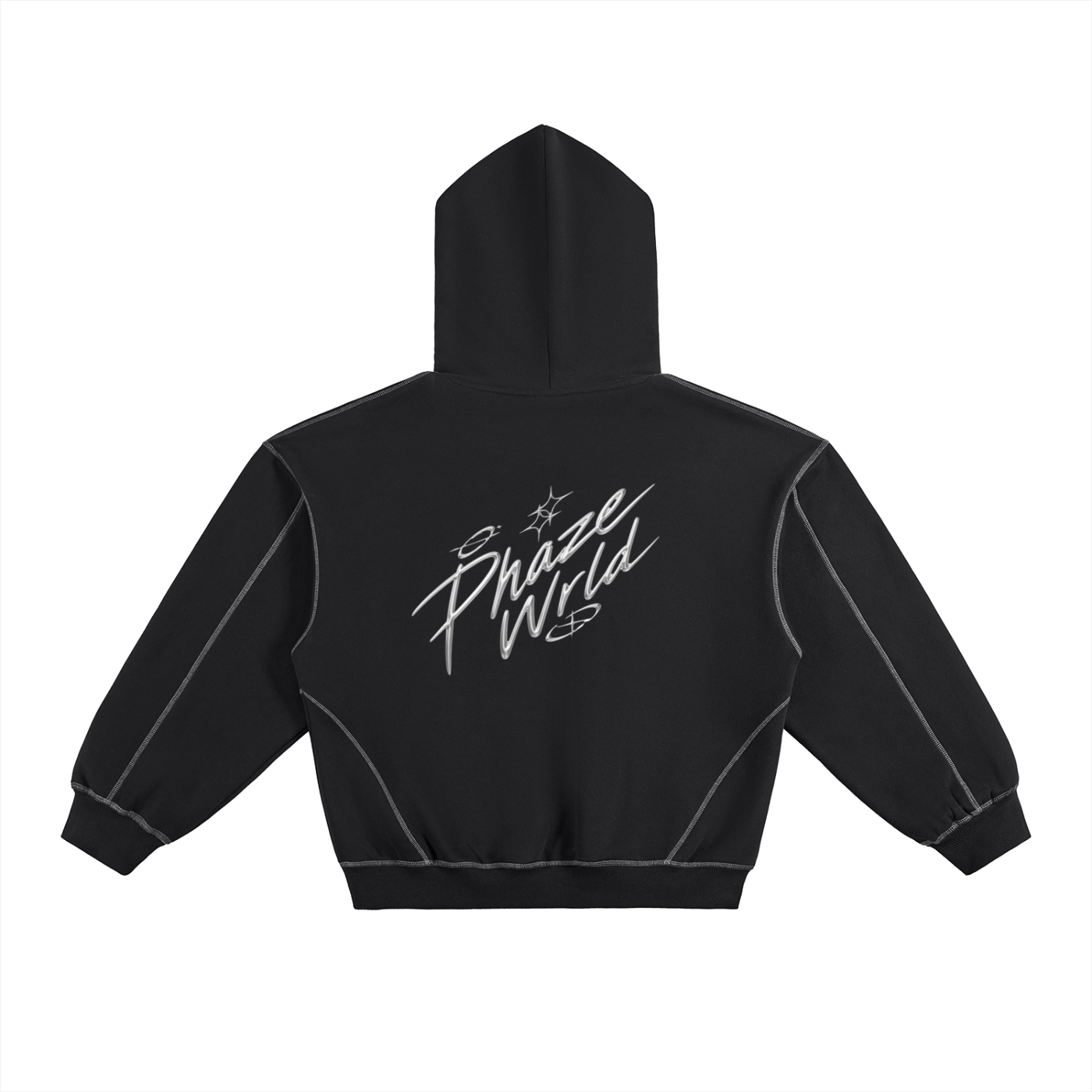Phaze Wrld Contrast-Stitched Boxy Fleece Hoodie
