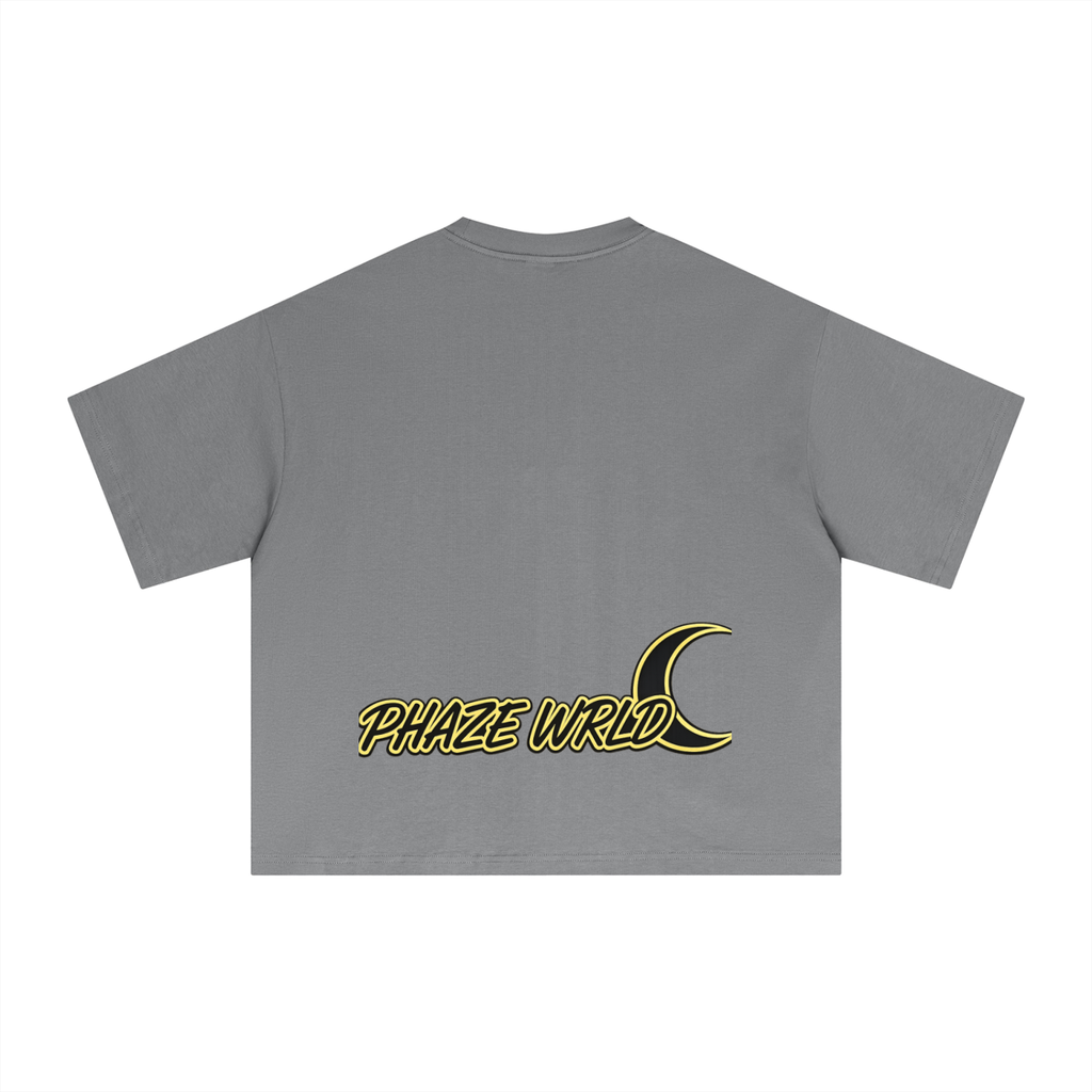 Phaze Wrld Yellow Moon Boxy Tee – Grey