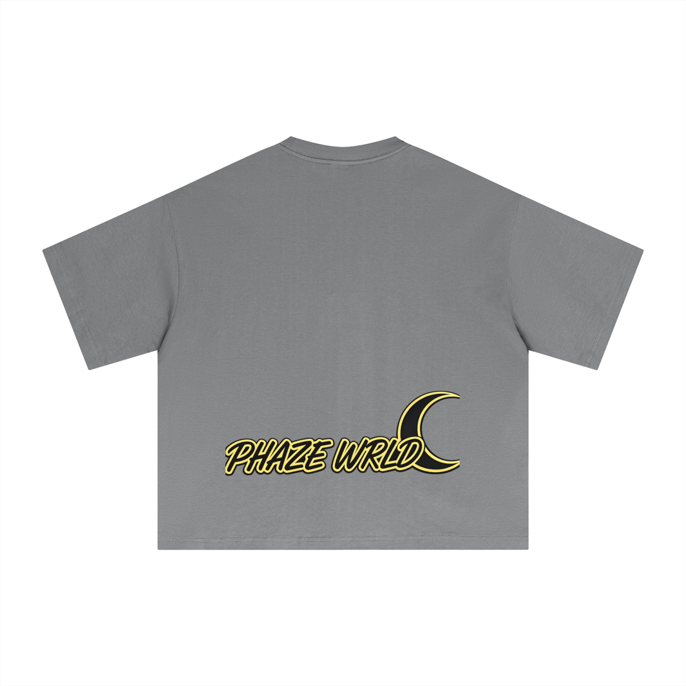 Phaze Wrld Yellow Moon Boxy Tee – Grey