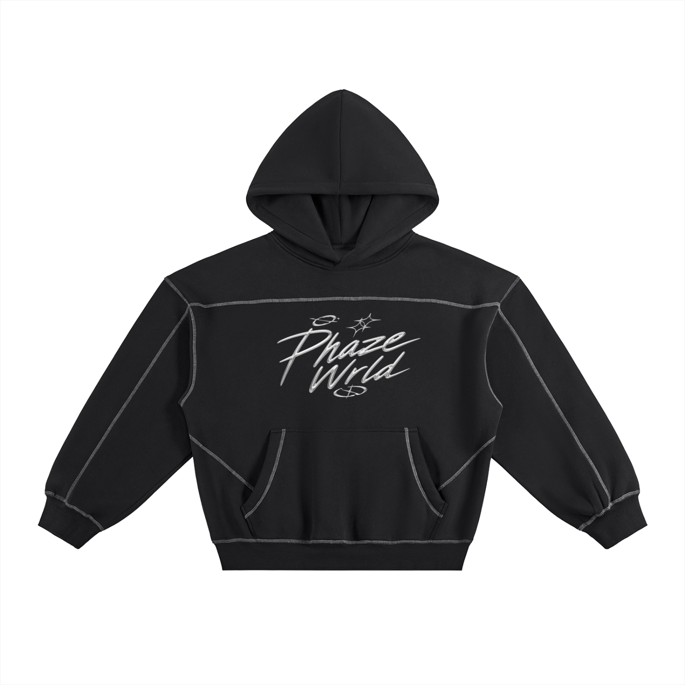 Phaze Wrld Contrast-Stitched Boxy Fleece Hoodie