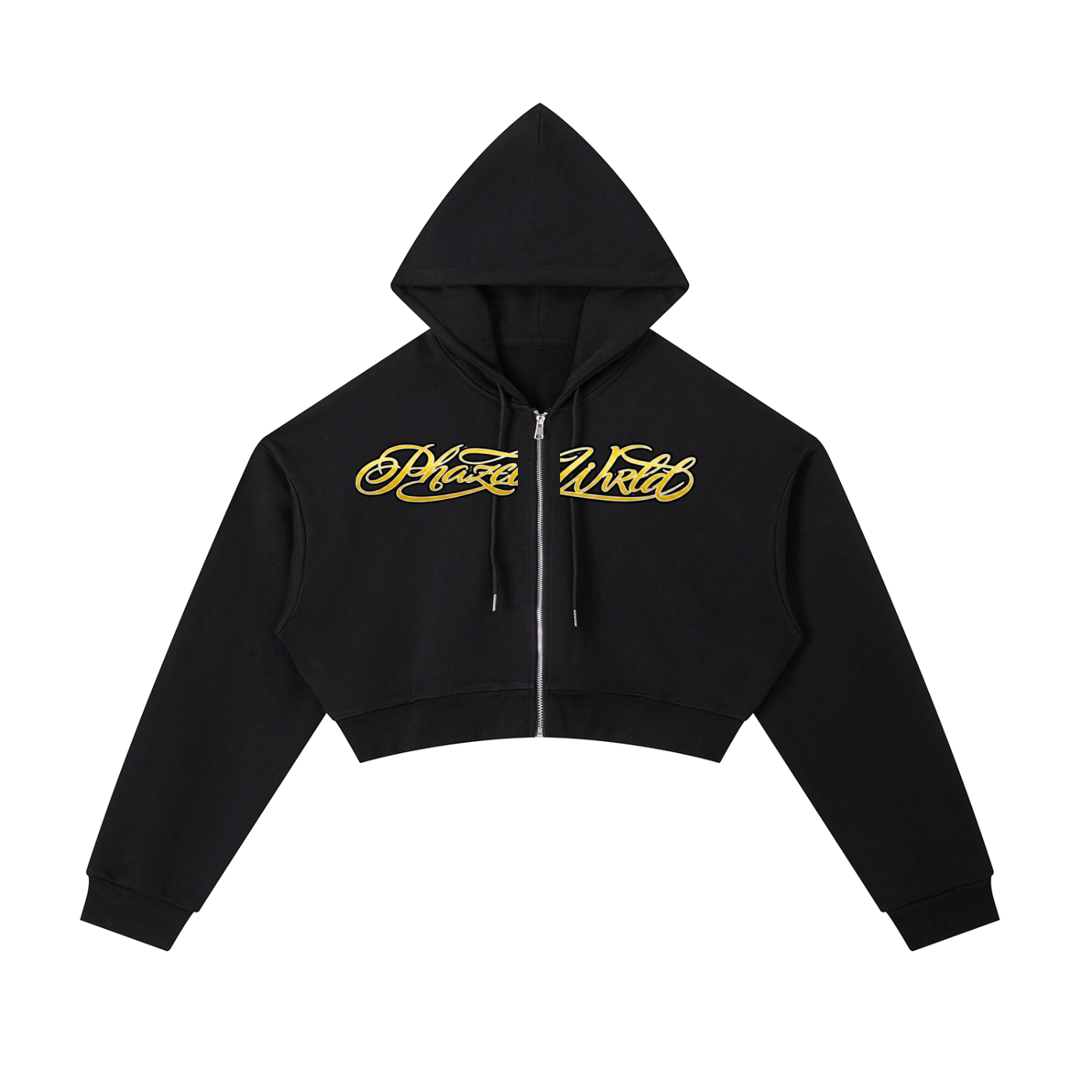 Phaze Wrld Gold Script Zip Hoodie - Black