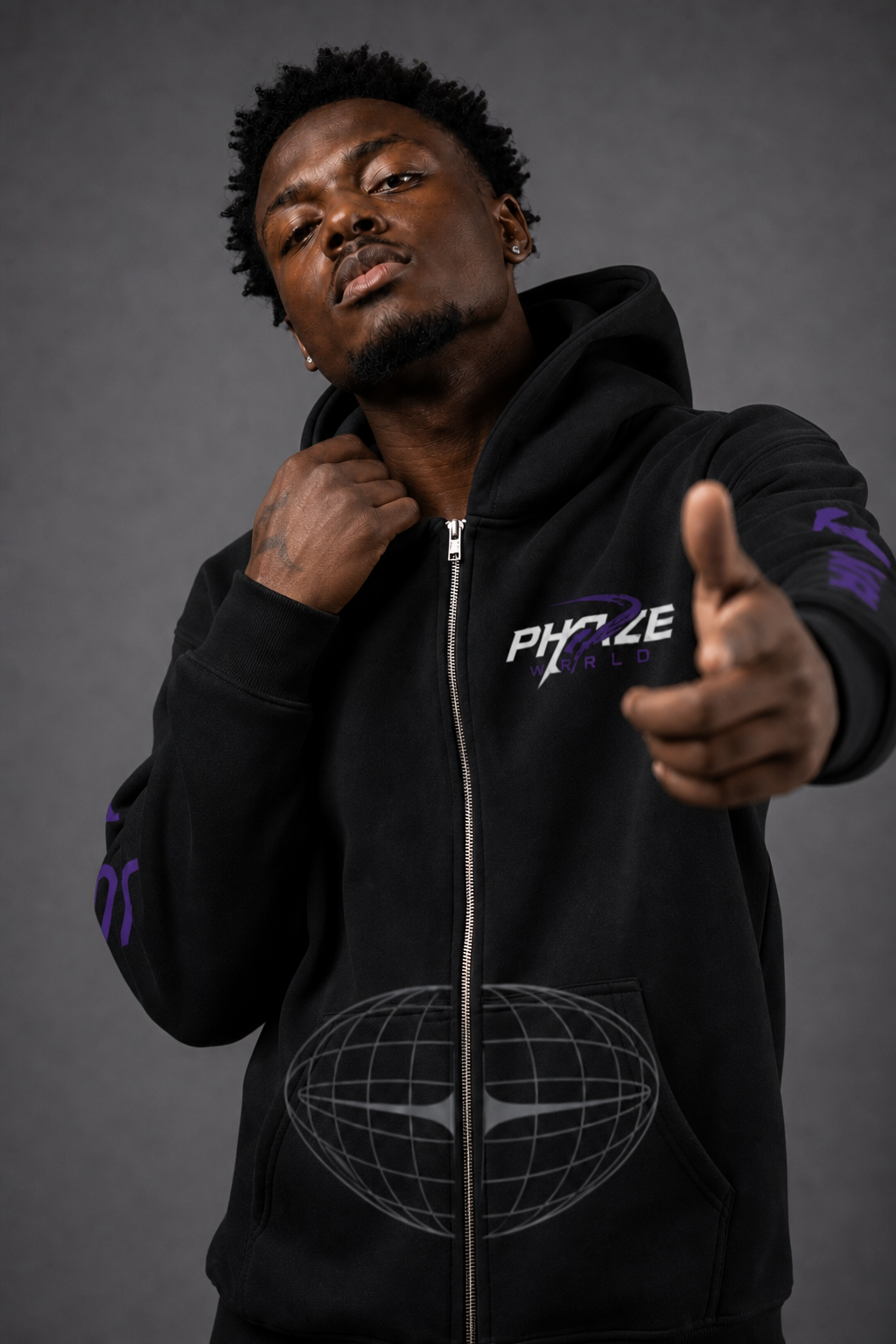 Phaze Wrld Fleece-Lined Zip-Up Hoodie