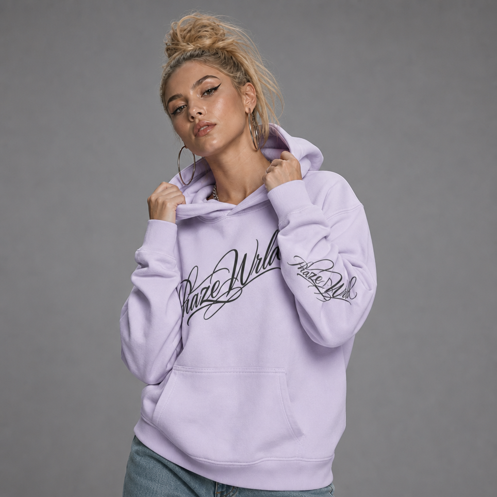 Phaze Wrld Scripted Purple Boxy Hoodie