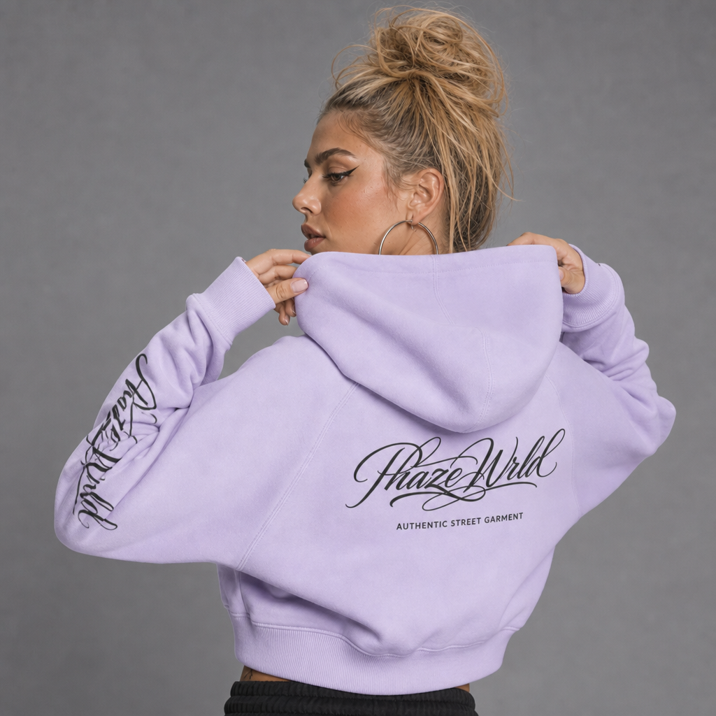 Phaze Wrld Scripted Purple Boxy Hoodie