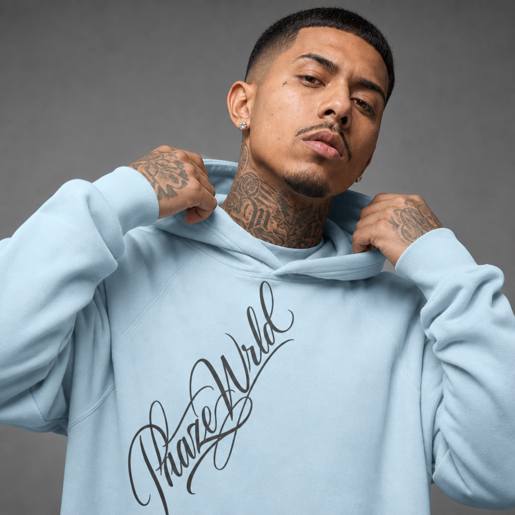 Phaze Wrld Blue Scripted Brushed Fleece Hoodie