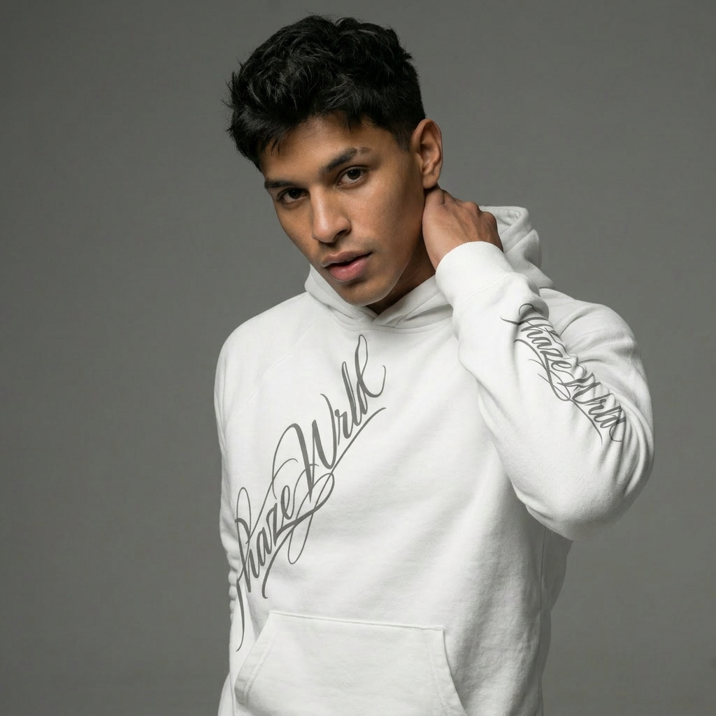 Phaze Wrld White Scripted Brushed Fleece Hoodie