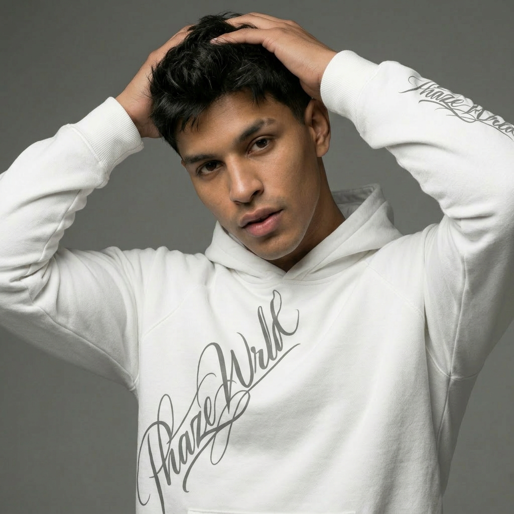 Phaze Wrld White Scripted Brushed Fleece Hoodie